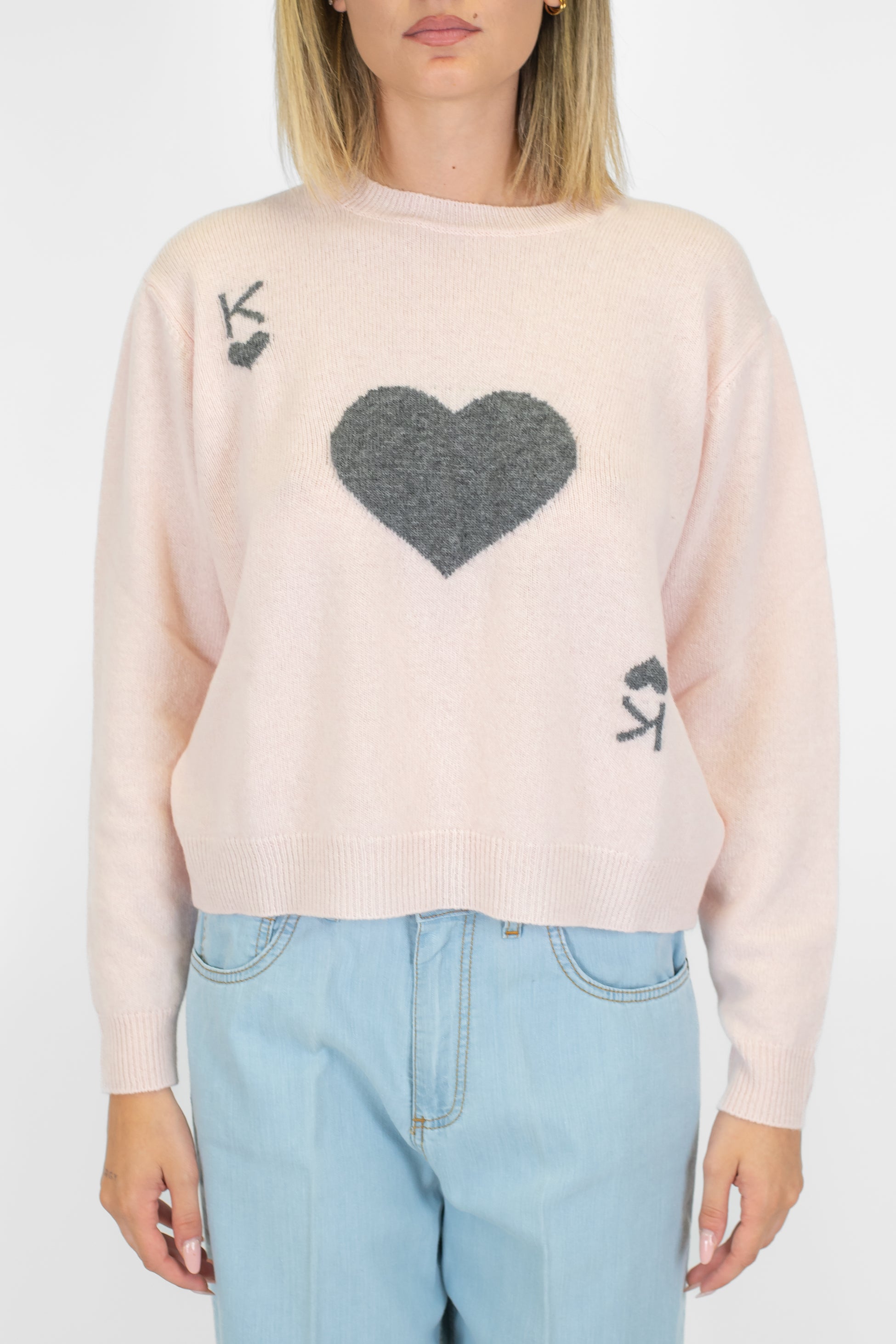 Kontatto - Maglia girocollo in pura lana con cuore