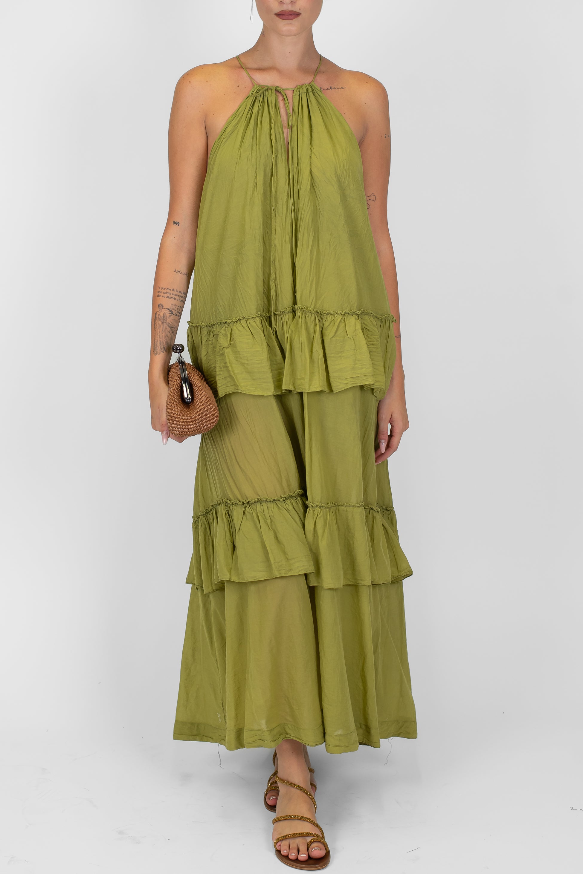 Dixie - Abito lungo in mussola di cotone scollo alla americana