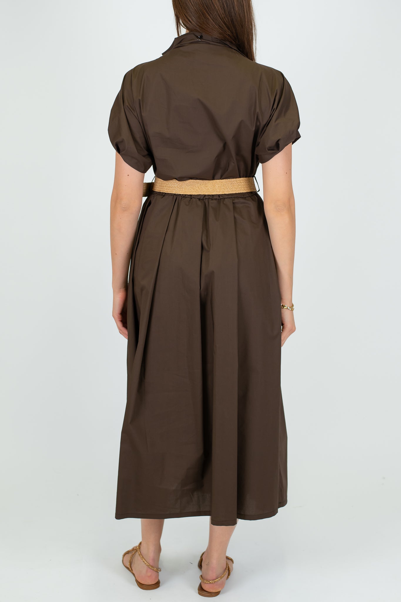 Dixie - Abito in cotone mezza manica con cintura intrecciata