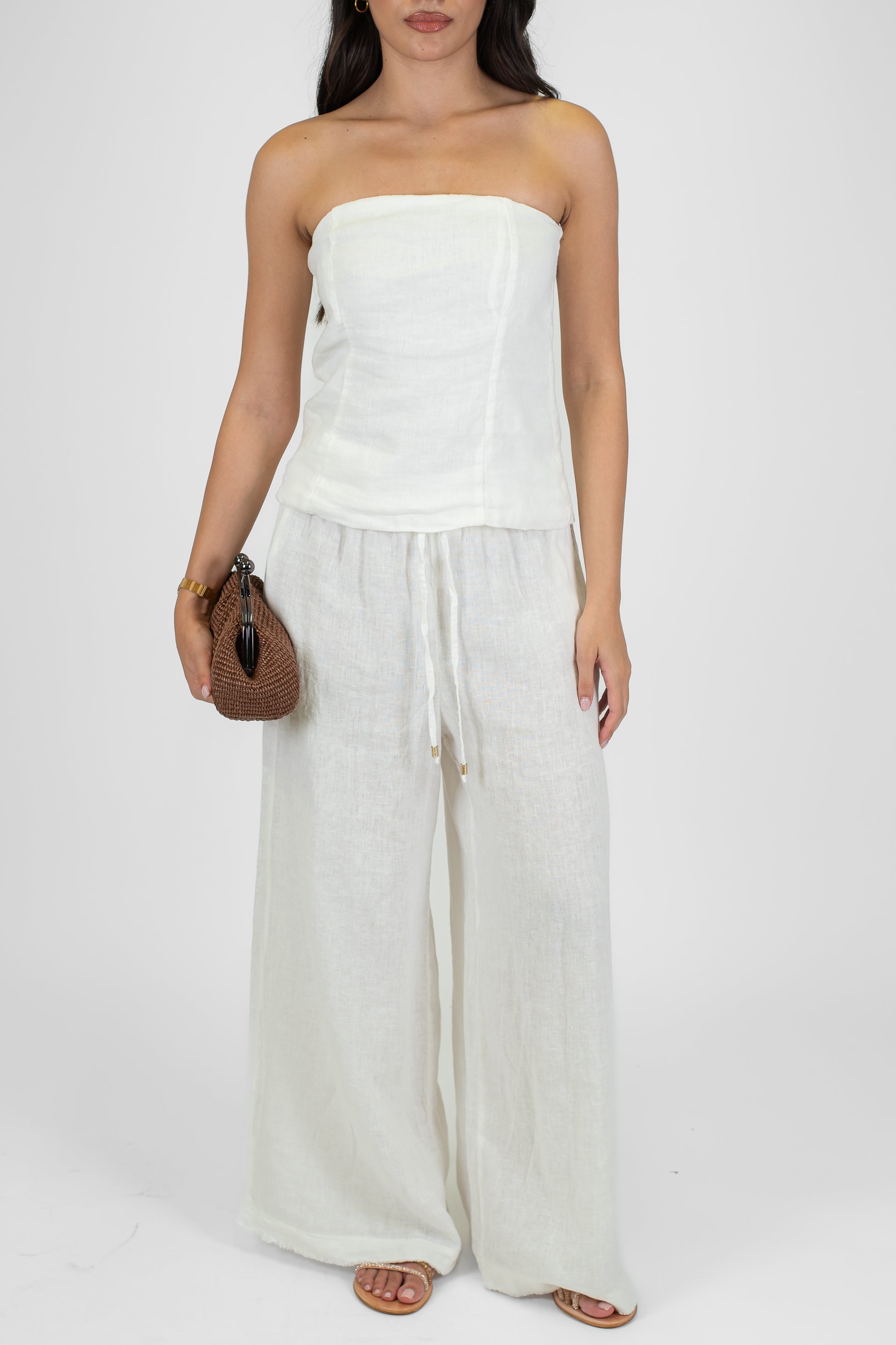 Tensione in - Pantalone palazzo in puro lino con coulisse