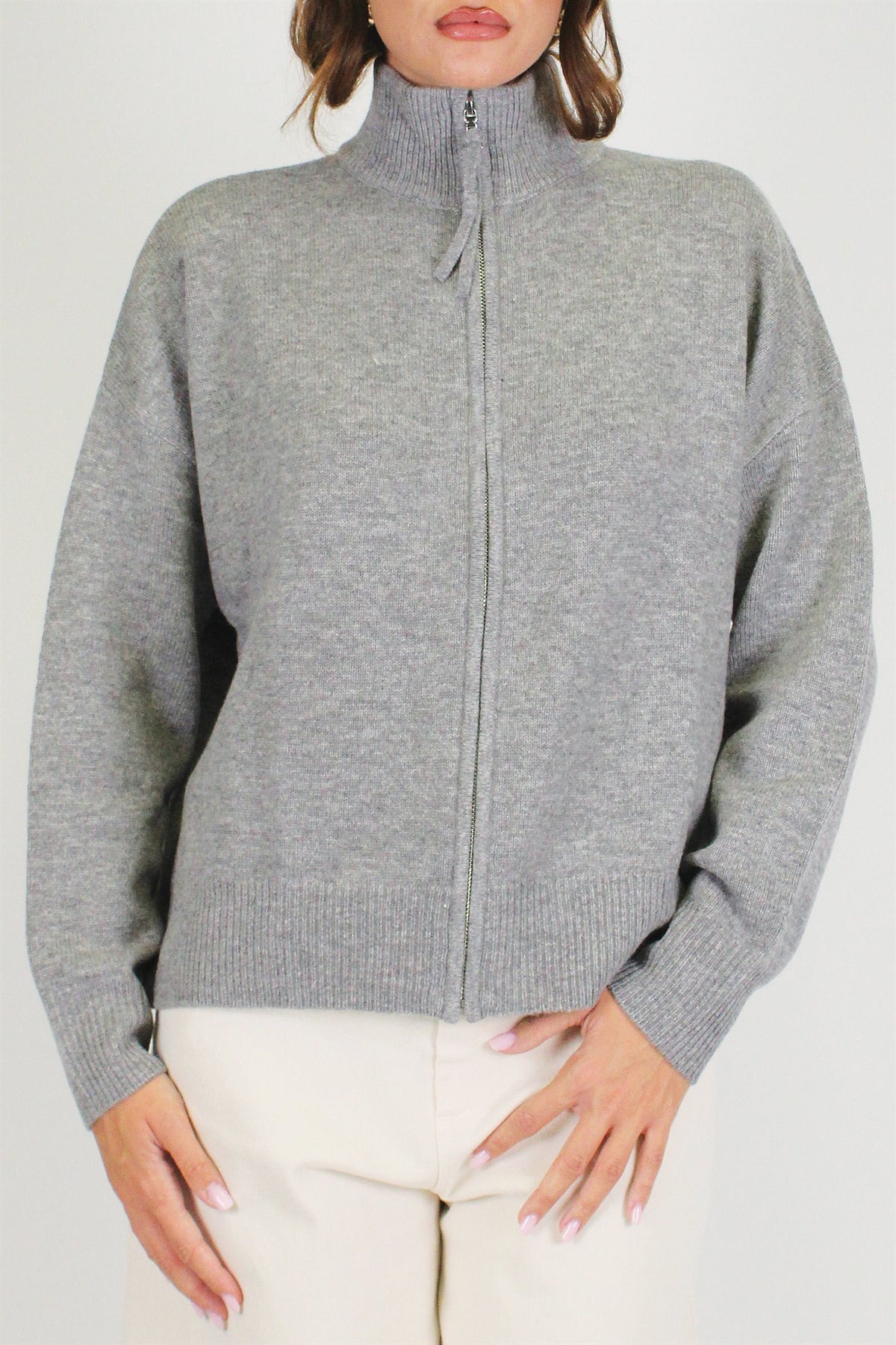 Tensione in - Cardigan in pura lana con collo alto e chiusura zip