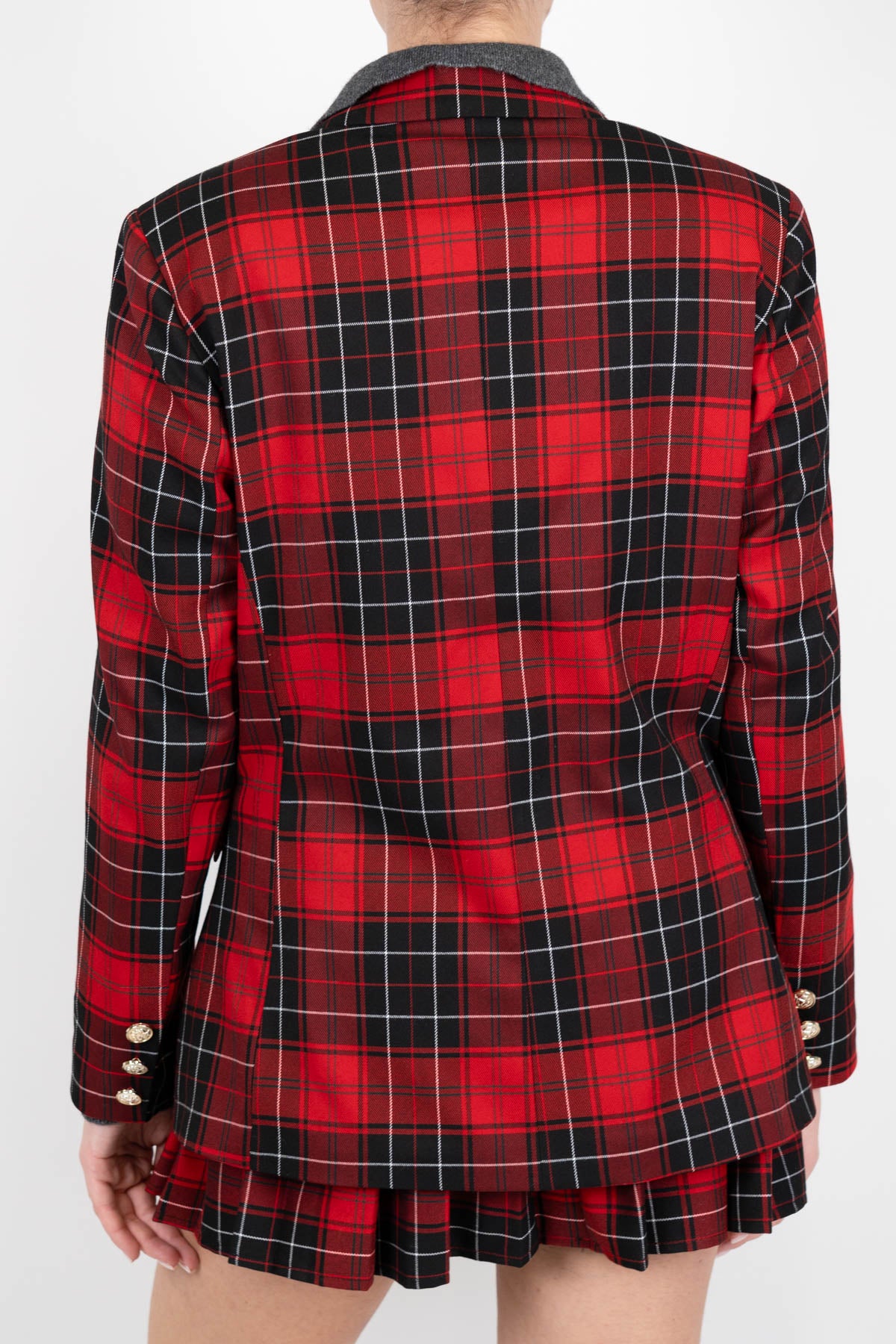 Motel - Giacca doppiopetto petto in check con spille e stemmi