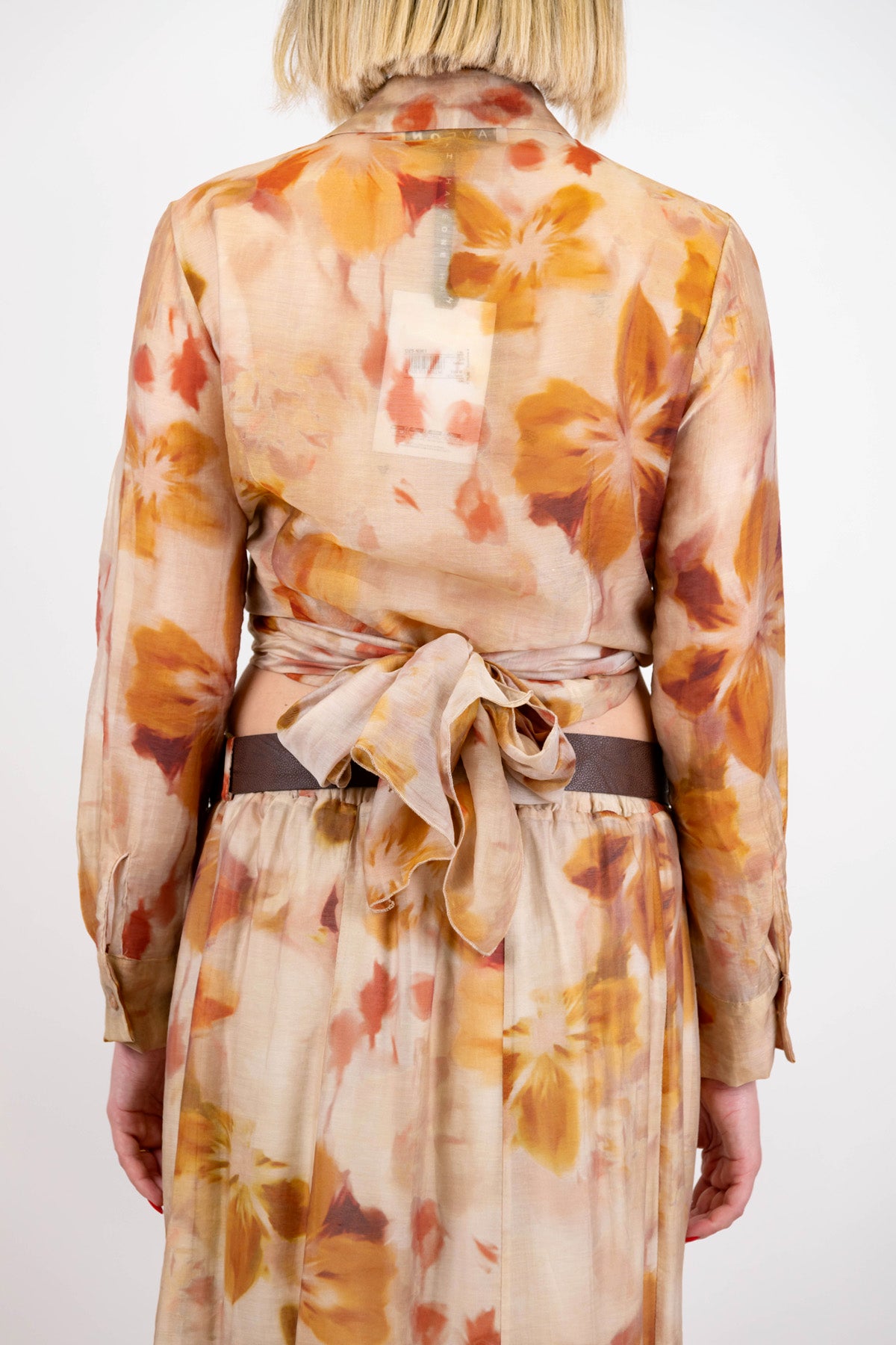 Haveone - Camicia fantasia floreale sfumata in lyocell con fiocco sul retro