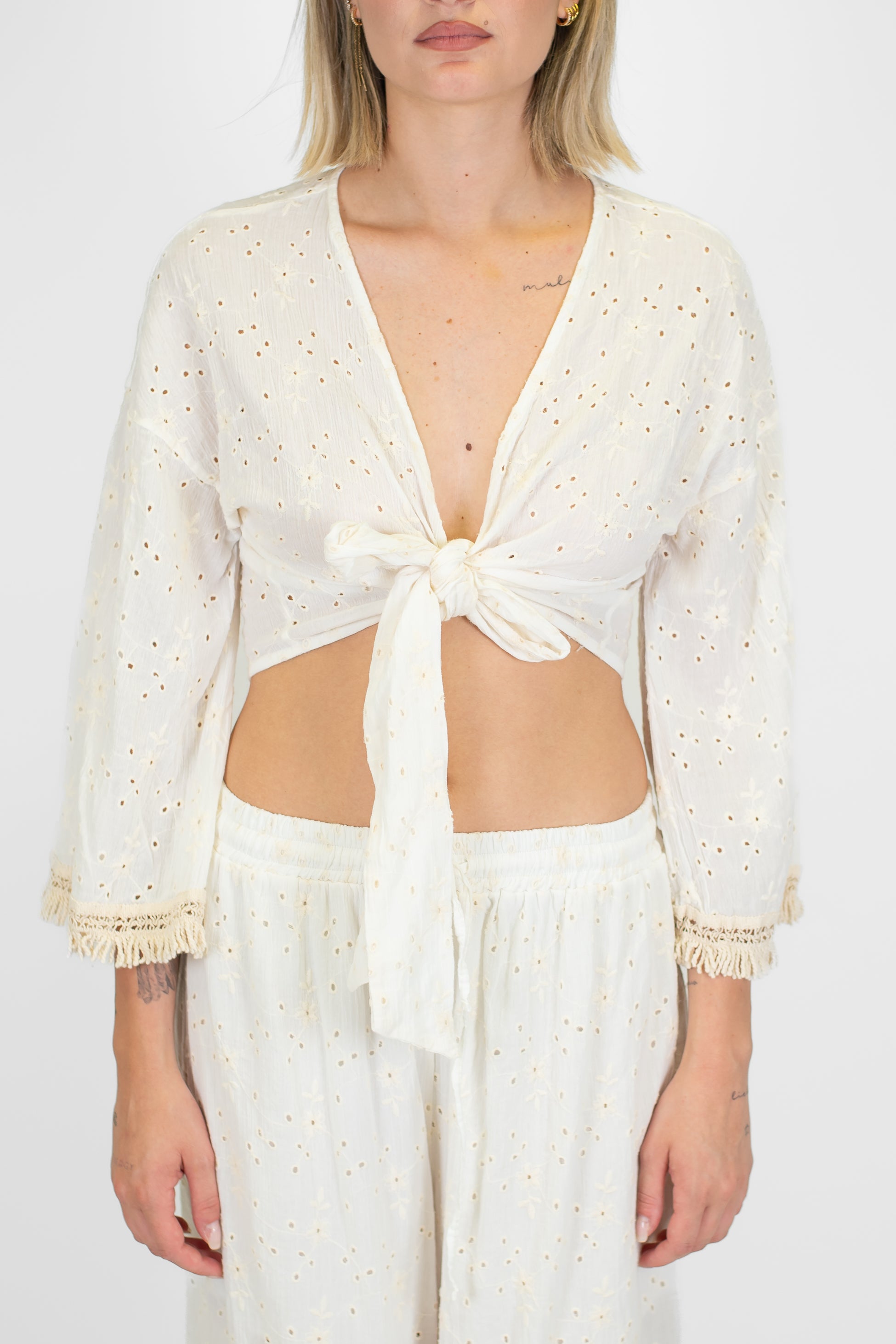 Haveone - Coordinato pantalone più top in pizzo san gallo