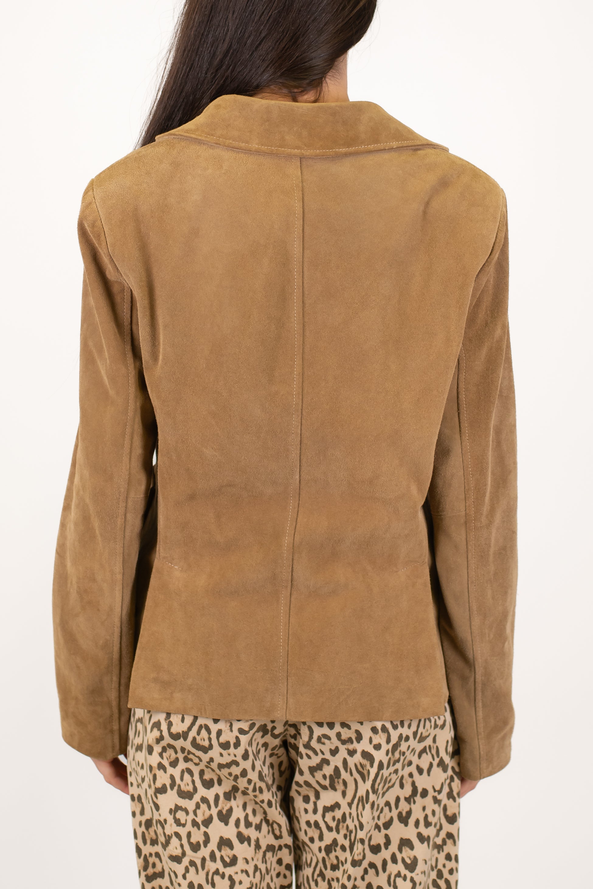 Maryley - Giacca slim monopetto in vero camoscio con tasche