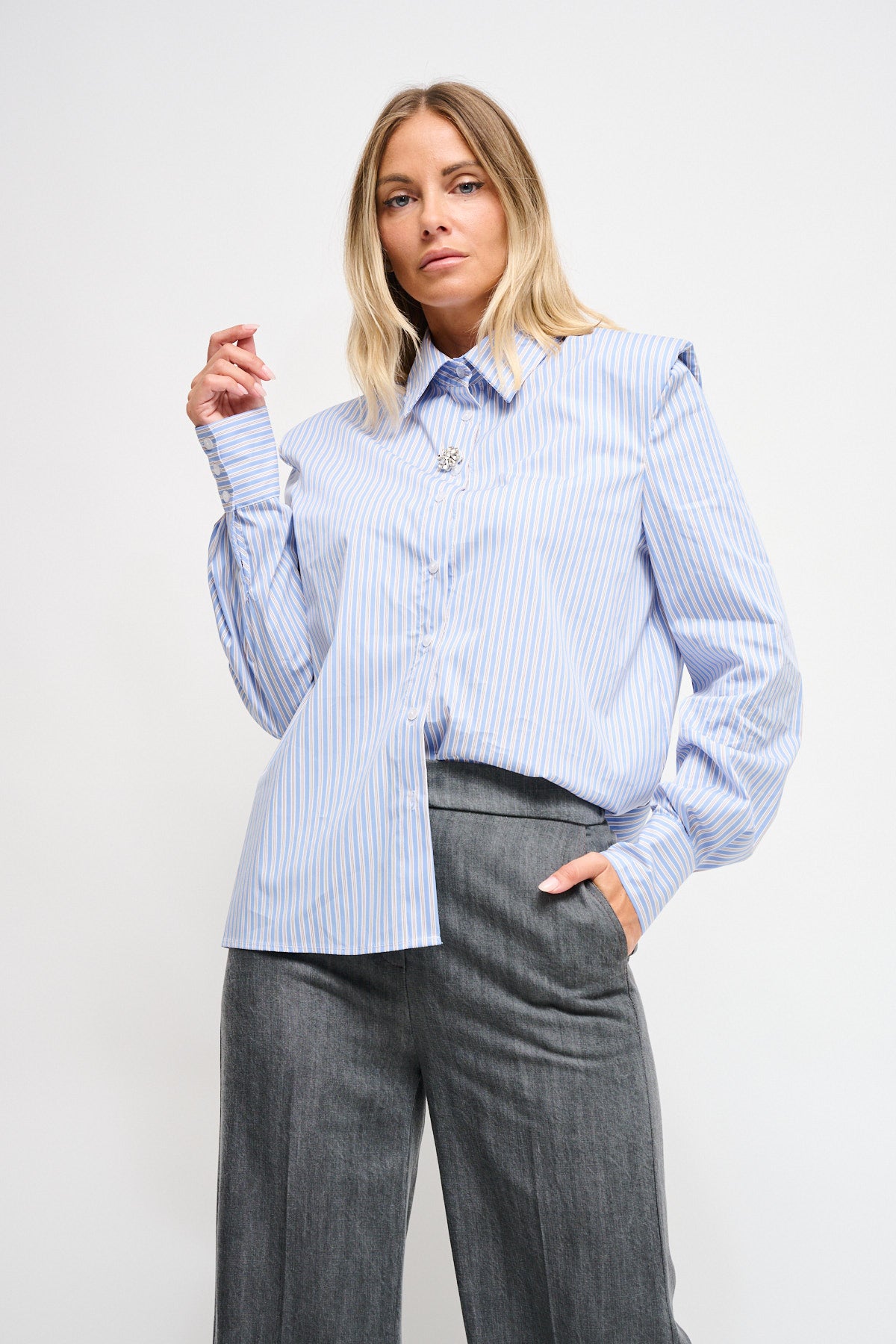 Maryley - Camicia in cotone a righe con spalline