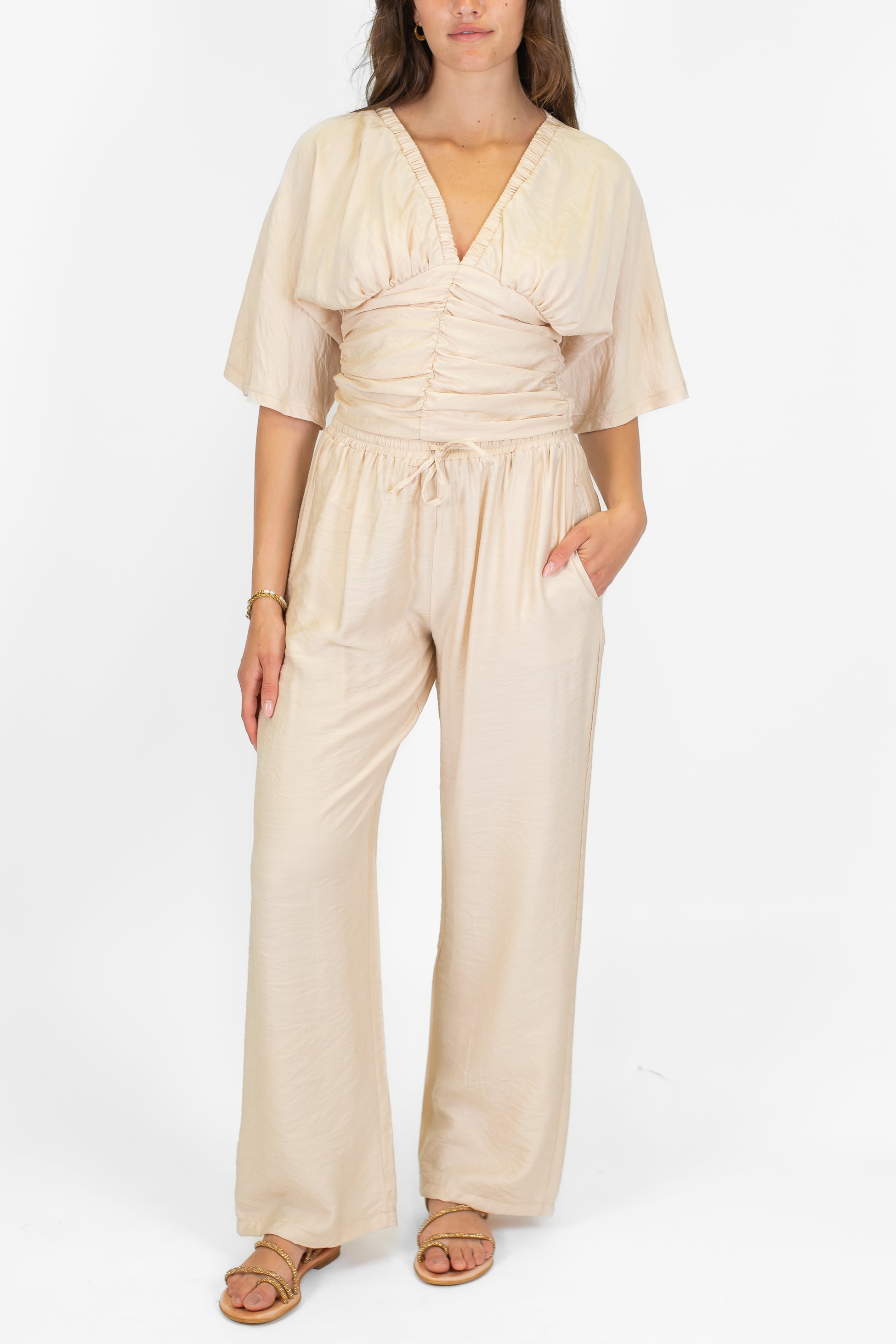 Maryley - Pantalone palazzo in viscosa con coulisse