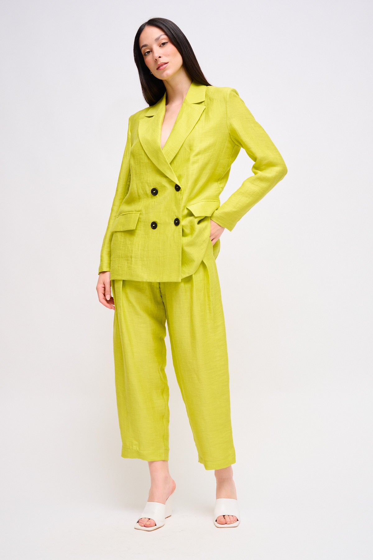 Maryley - Pantalone balloon con pinces in lino