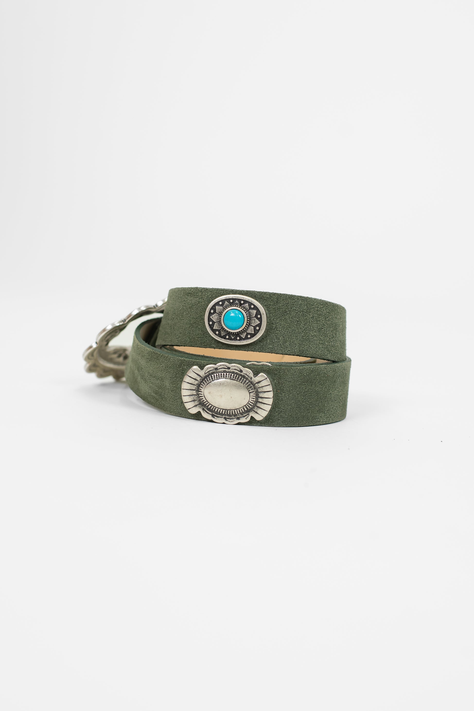 Haveone - Cintura in pelle scamosciata con fibbia ovale in acciaio con decori e applicazioni