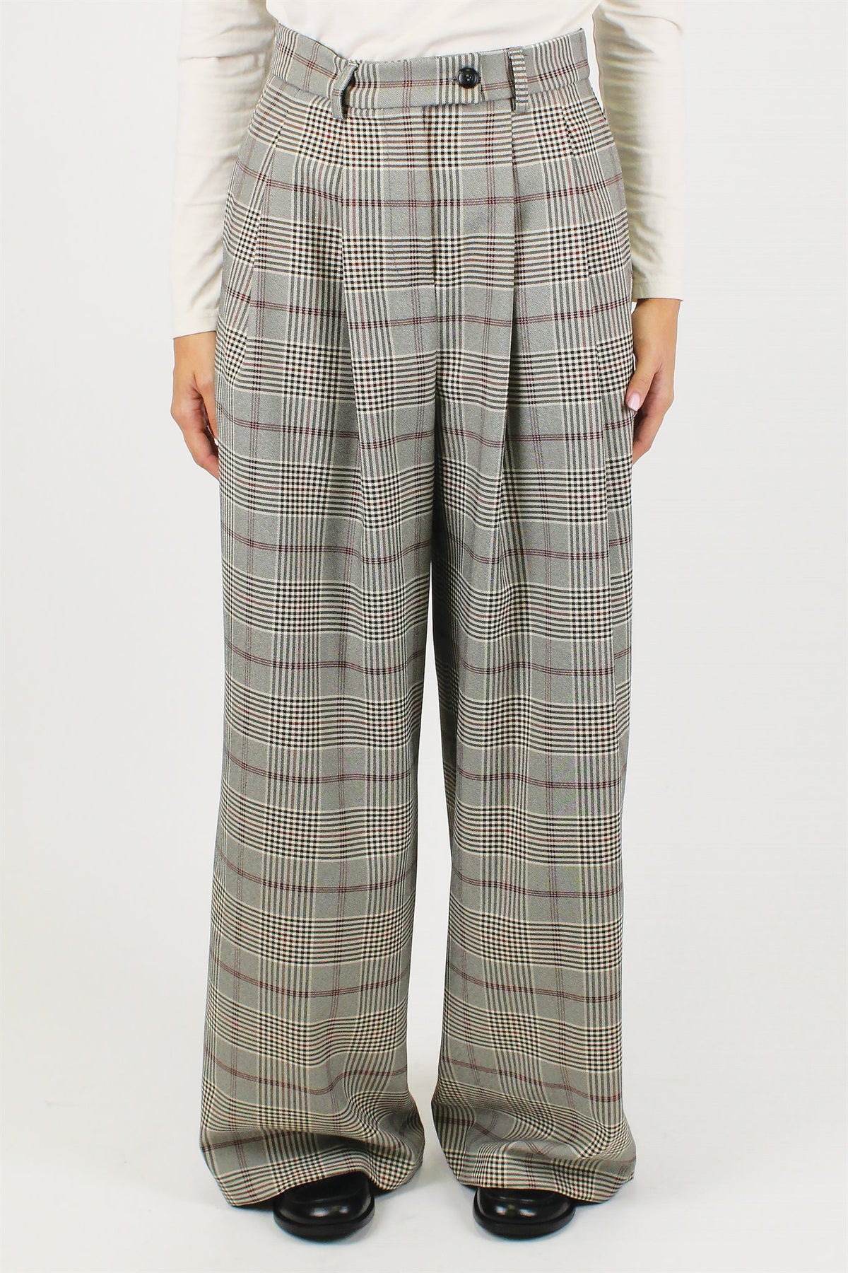 Tensione in - Pantalone palazzo fantasia check con pinces