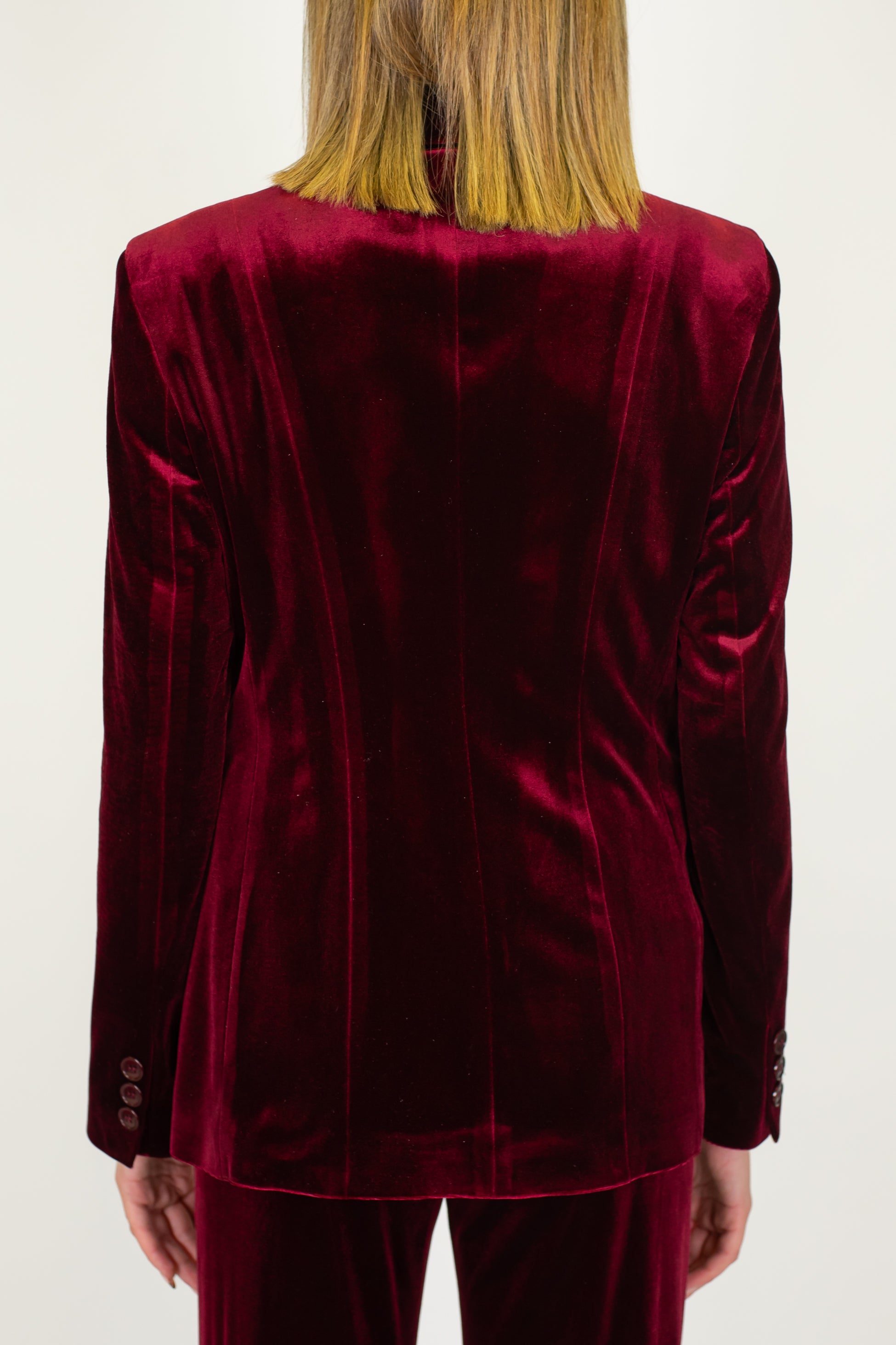 Maryley - Tailleur giacca con collo sciallato e pantalone palazzo in velluto con elastico in vita