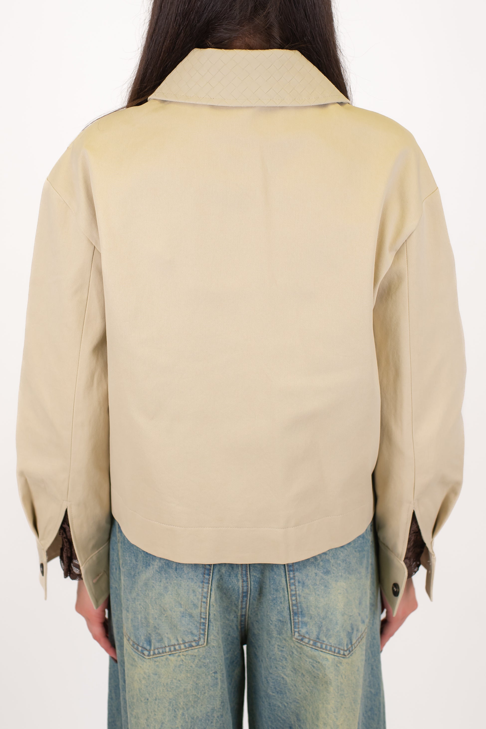 Tensione in - Giubbino in denim colorato con colletto in ecopelle