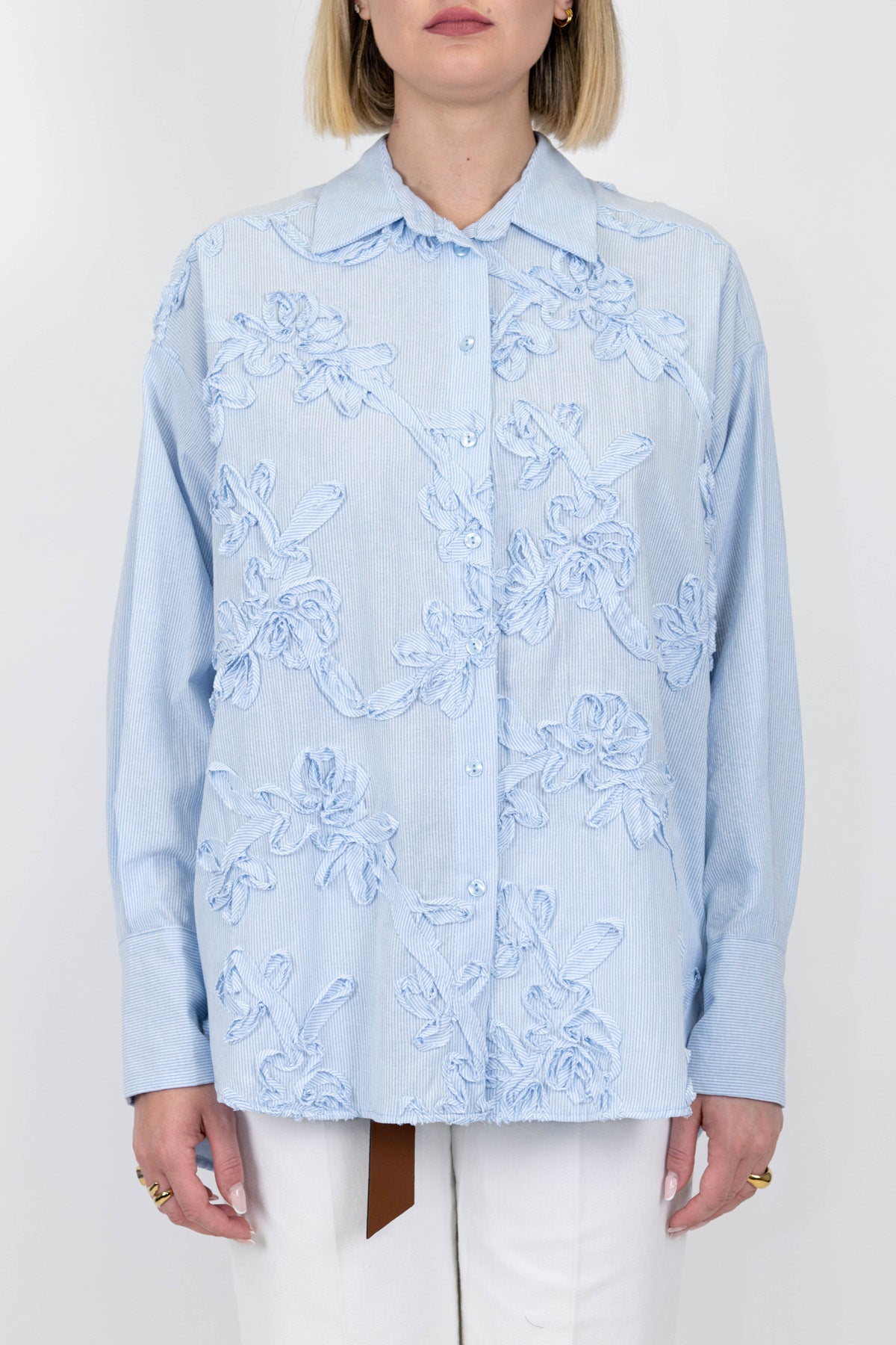 Motel - Camicia a righe fantasia floreale ricamata