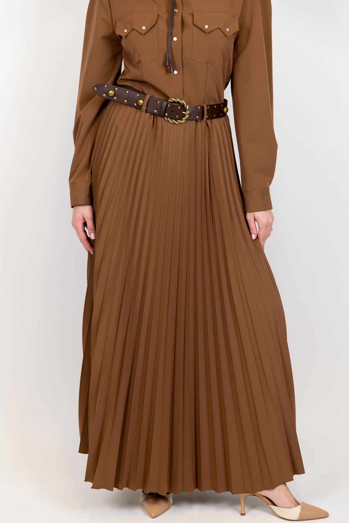 Haveone - Gonna plissé con spacco laterale ed elastico in vita