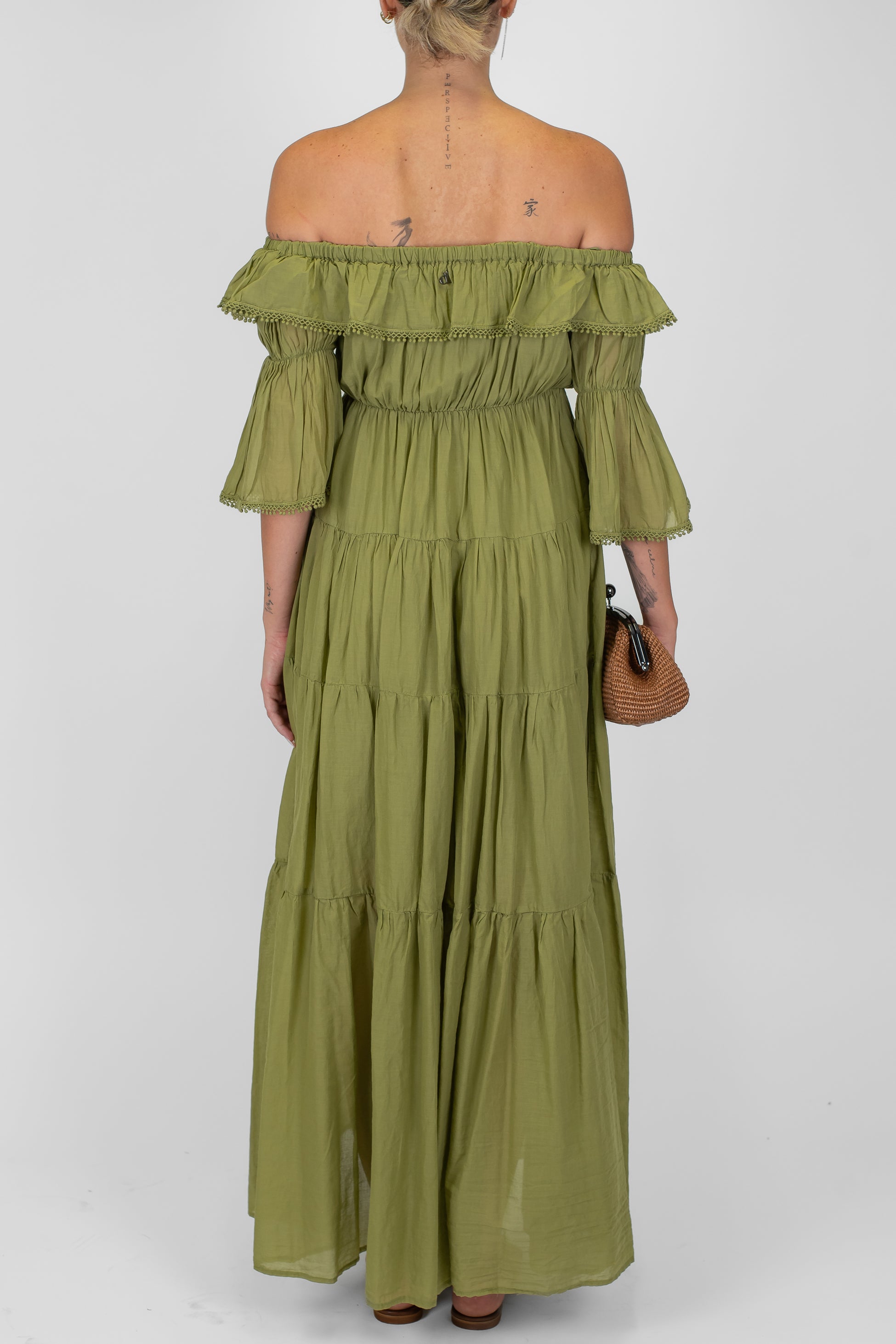 Dixie - Abito lungo in mussola di cotone con collo schiffer