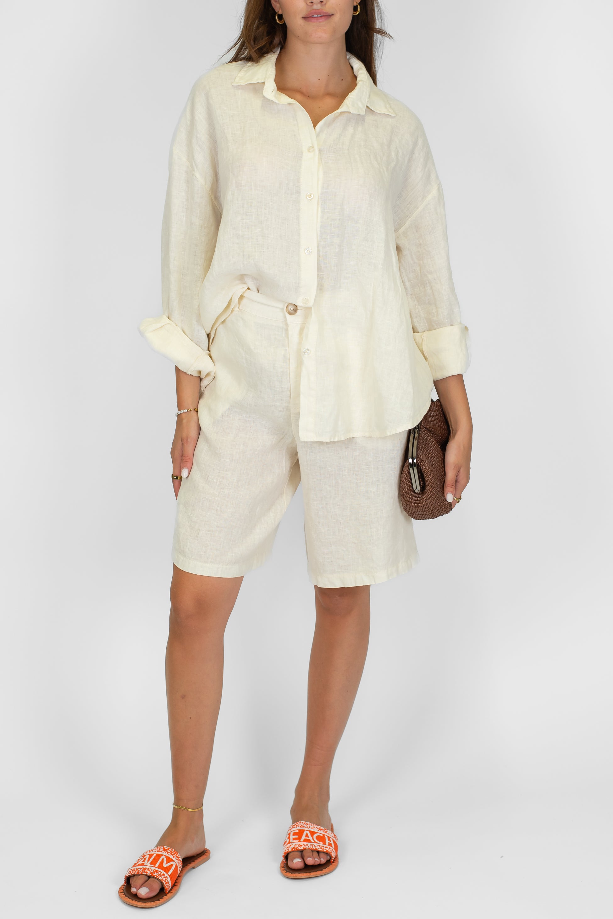 Haveone - Bermuda in puro lino con elastico sul retro