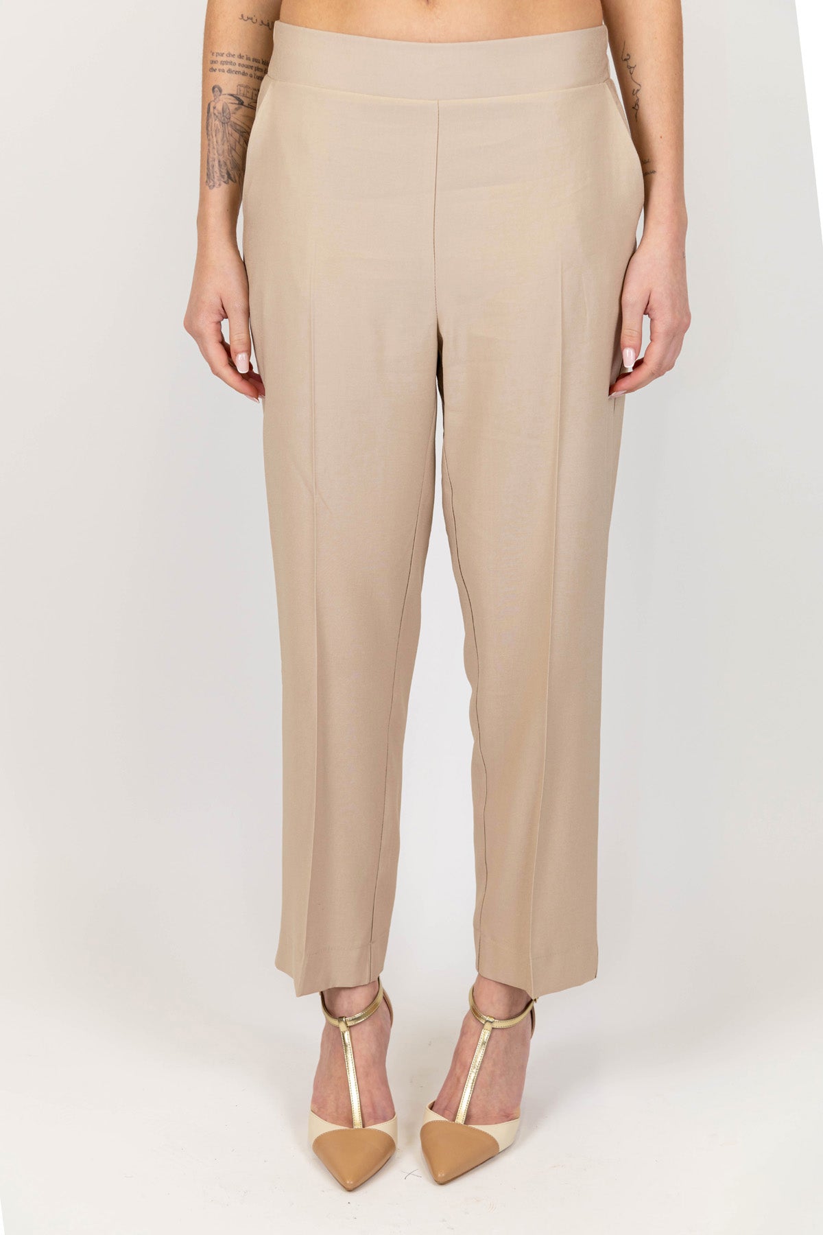 Maryley - Pantalone slim con elastico in vita