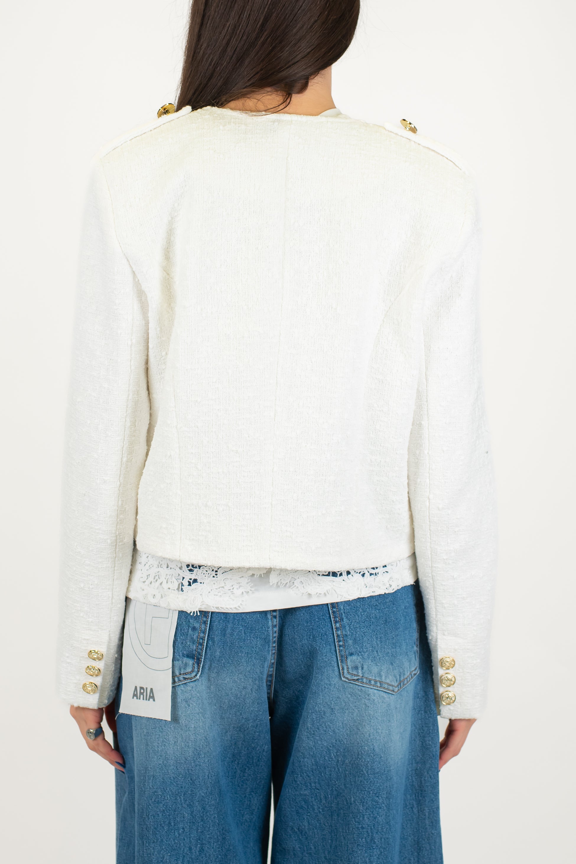 Tensione in - Giacca crop girocollo in tweed modello napoleone
