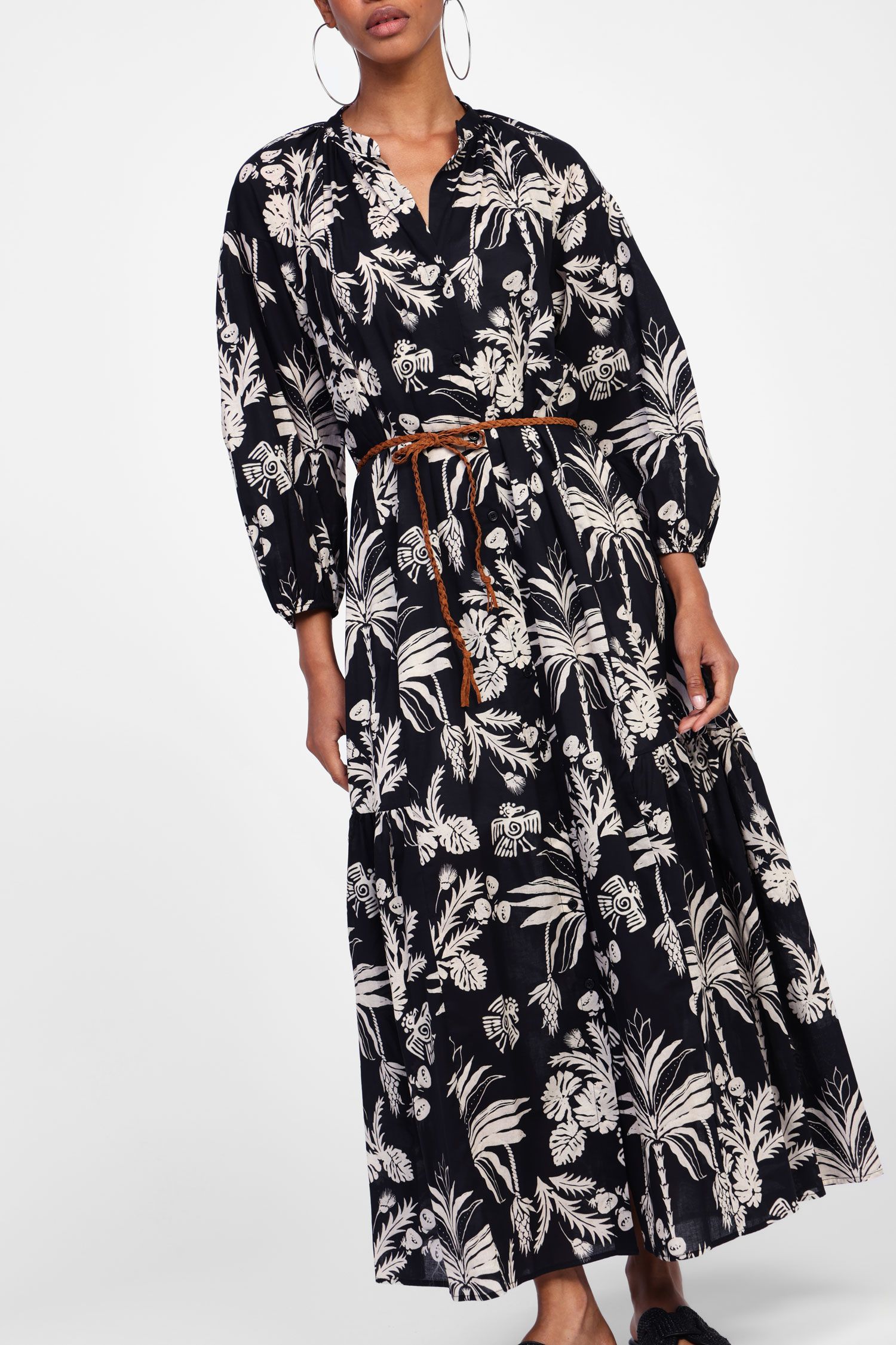 Dixie - Chemisier in mussola di cotone fantasia palme collo coreano