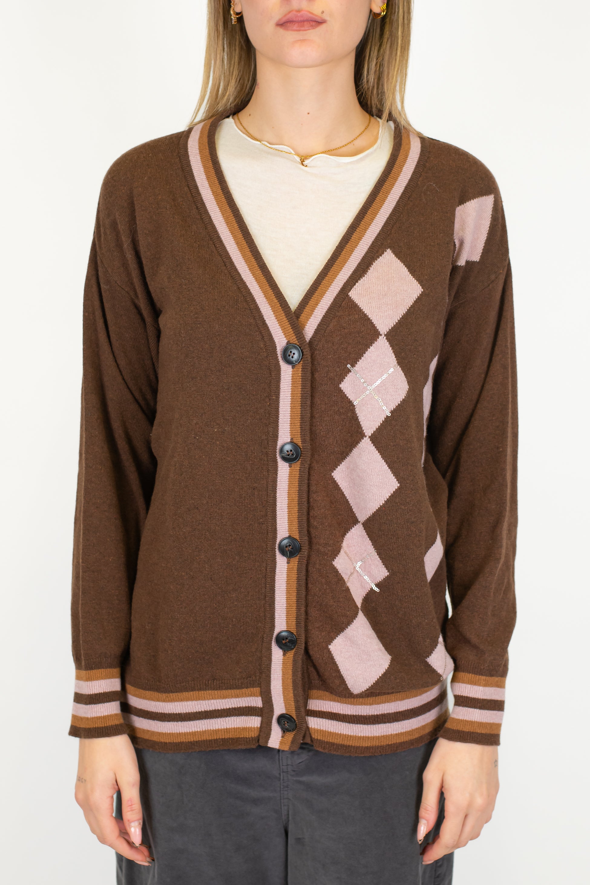 Motel - Cardigan in misto lana/viscosa con rombi