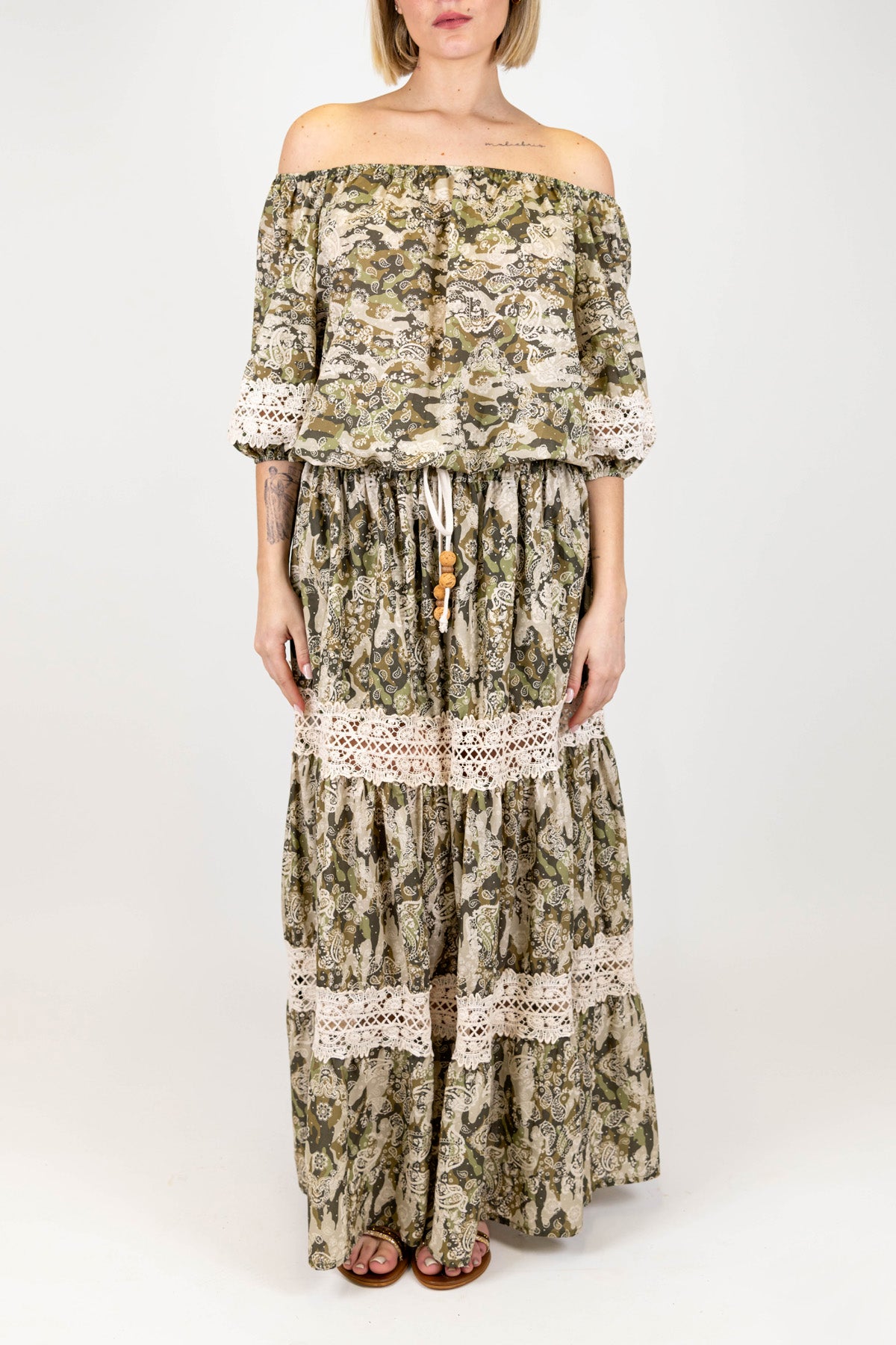 Motel - Gonna fantasia bandana in cotone con balze in crochet