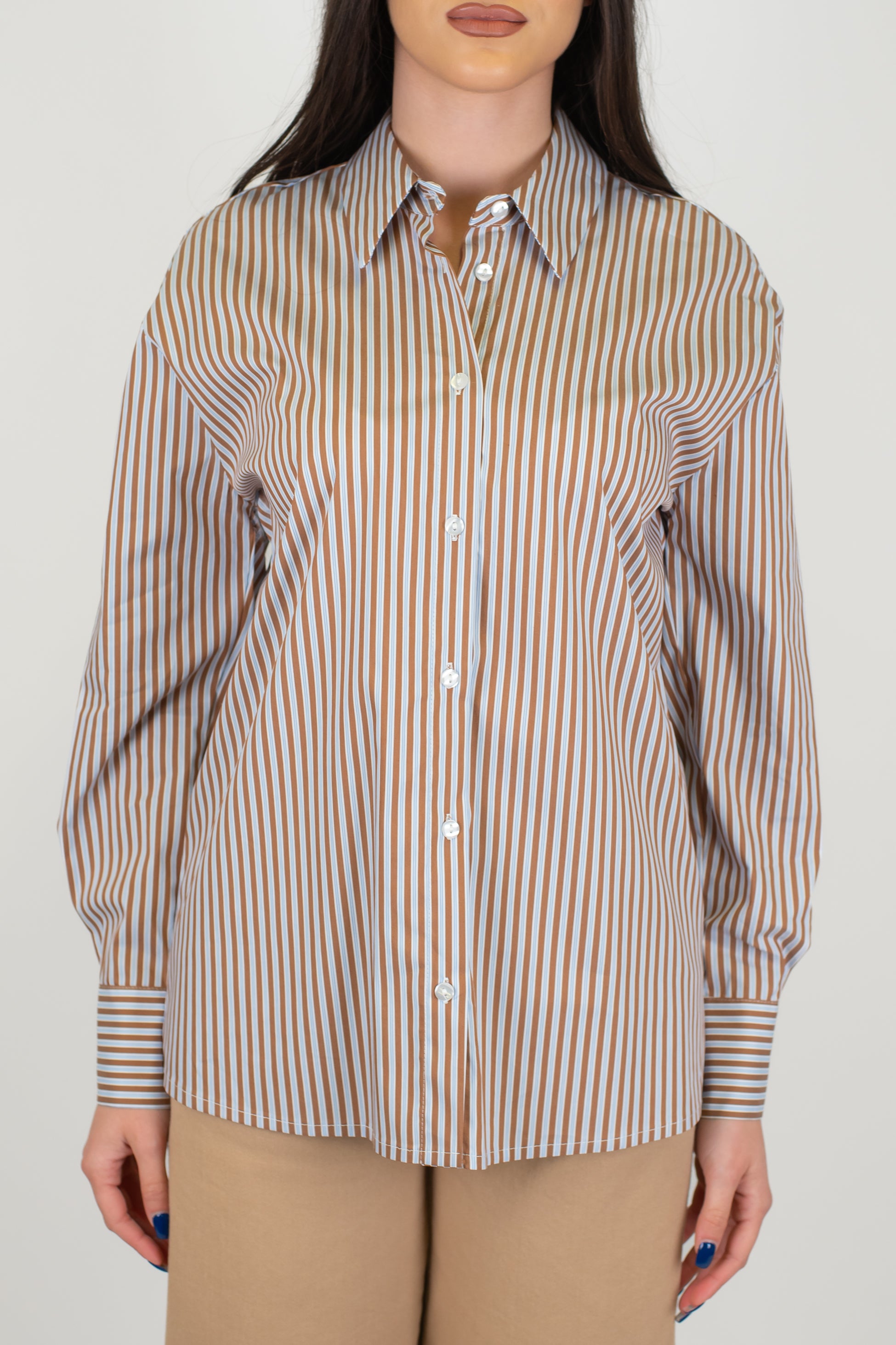 Tensione in - Camicia over fantasia righe a contrasto
