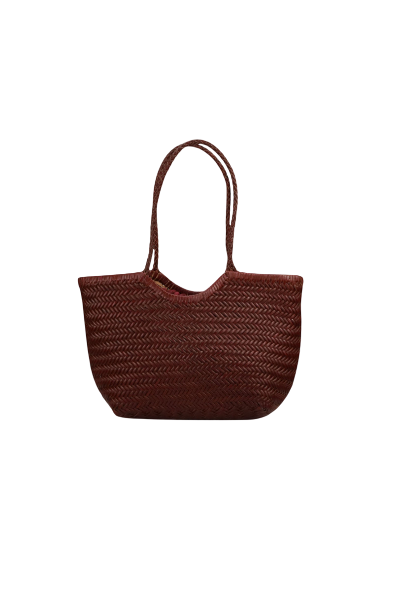 Borsa media in vera pelle intrecciata spigata
