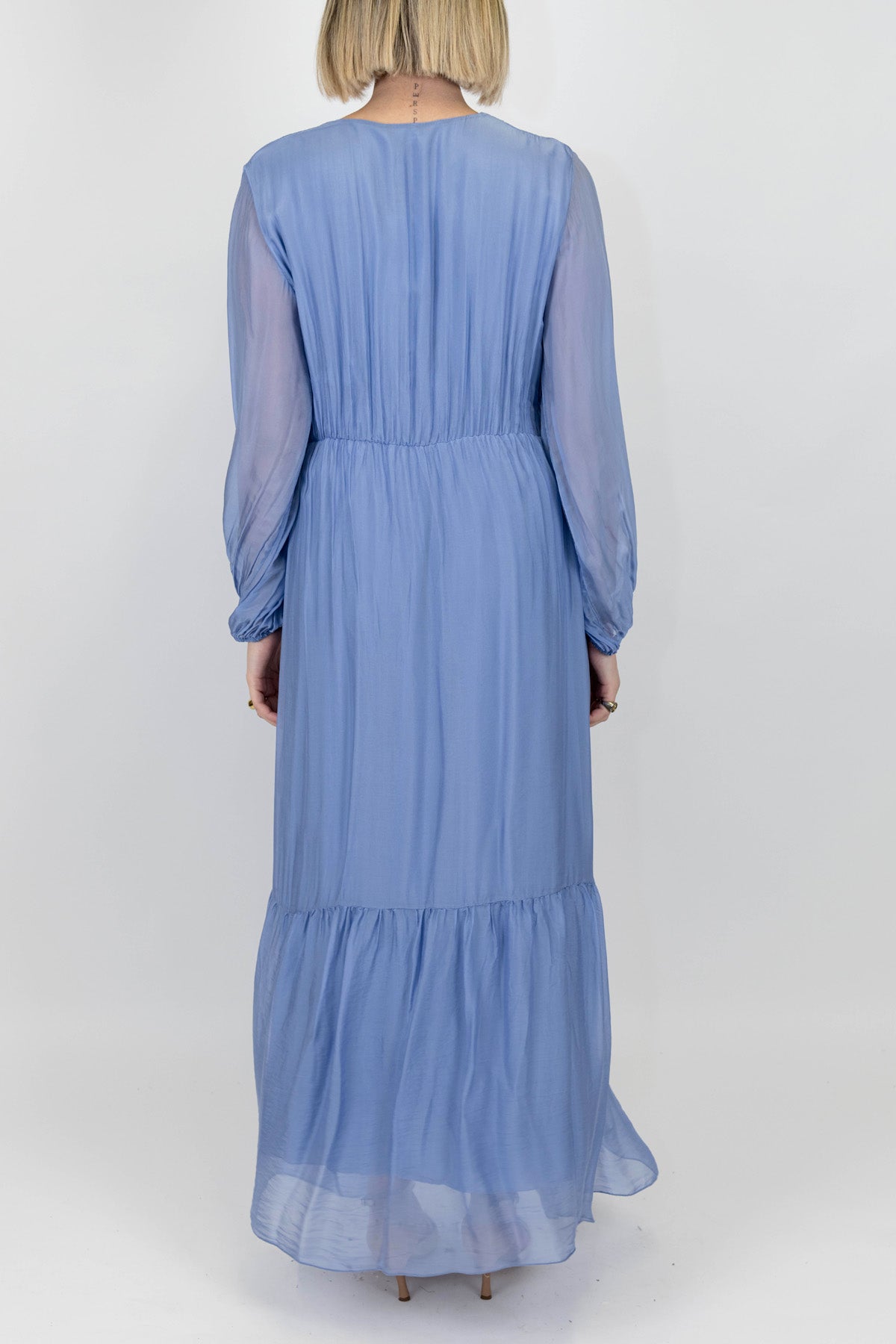 Dixie - Abito lungo in misto seta con scollo a V ed elastico in vita