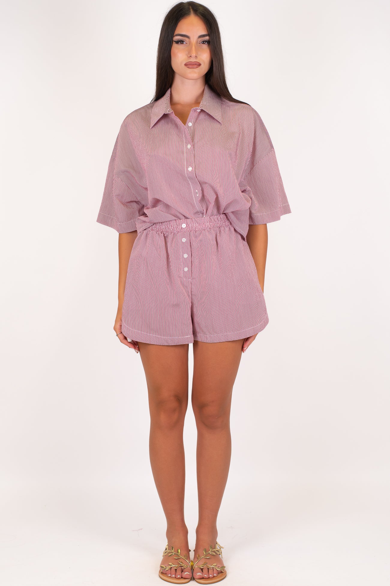 Tensione in - Coordinato camicia mezzamanica e shorts fantasia a righe