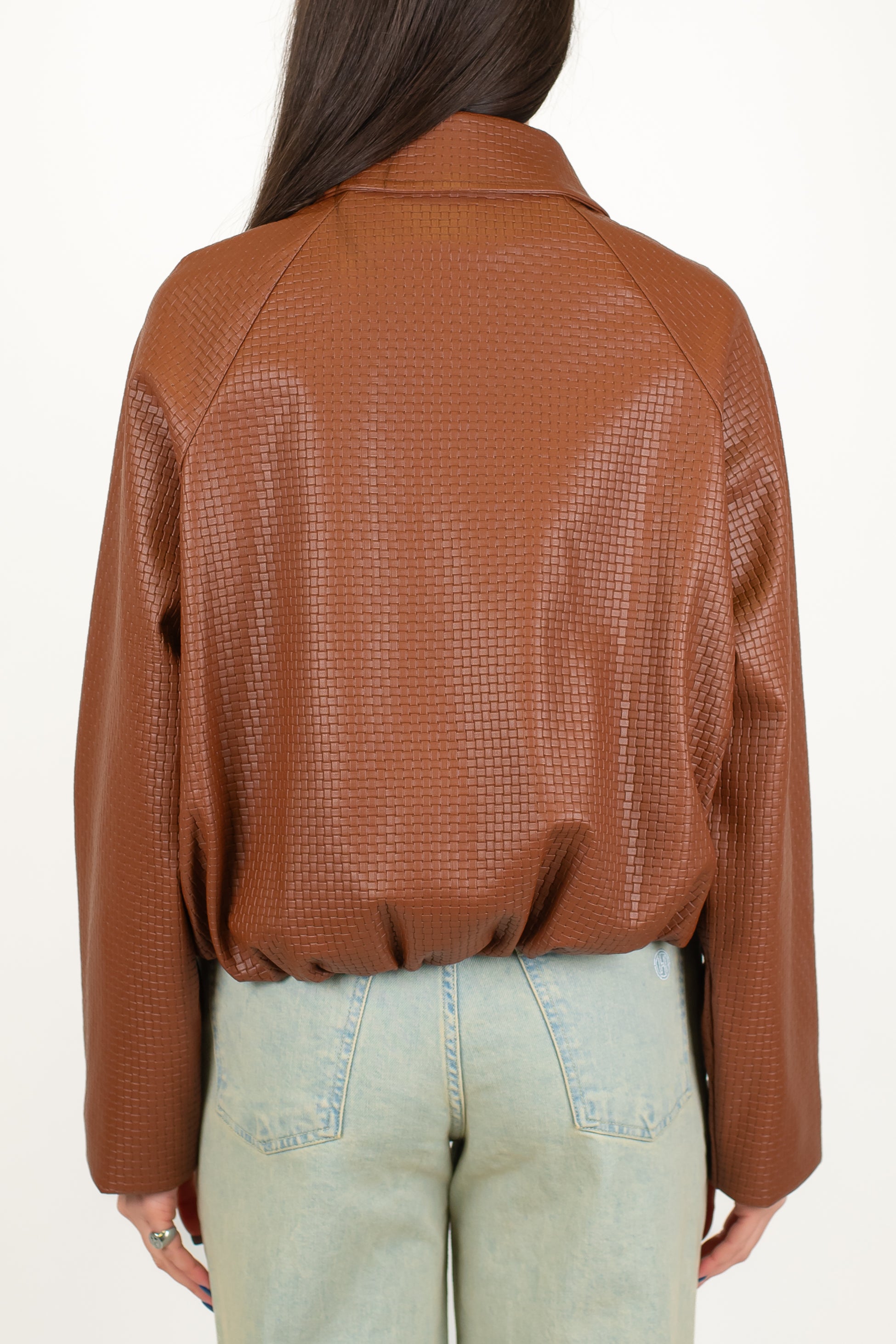 Haveone - Bomber in ecopelle intrecciata con chiusura bottoni