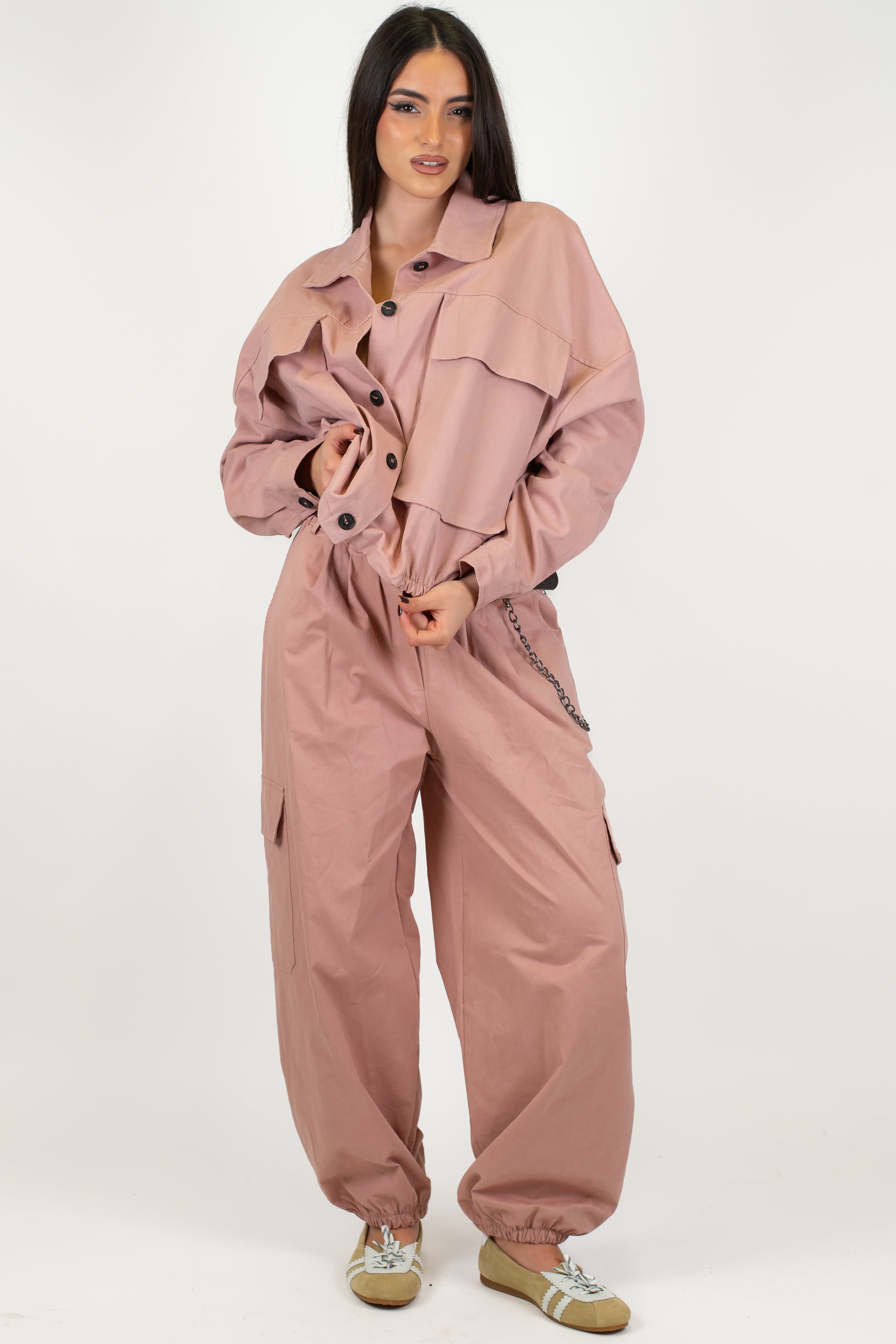 Motel - Pantalone cargo in denim colorato con elastico in vita e sul fondo