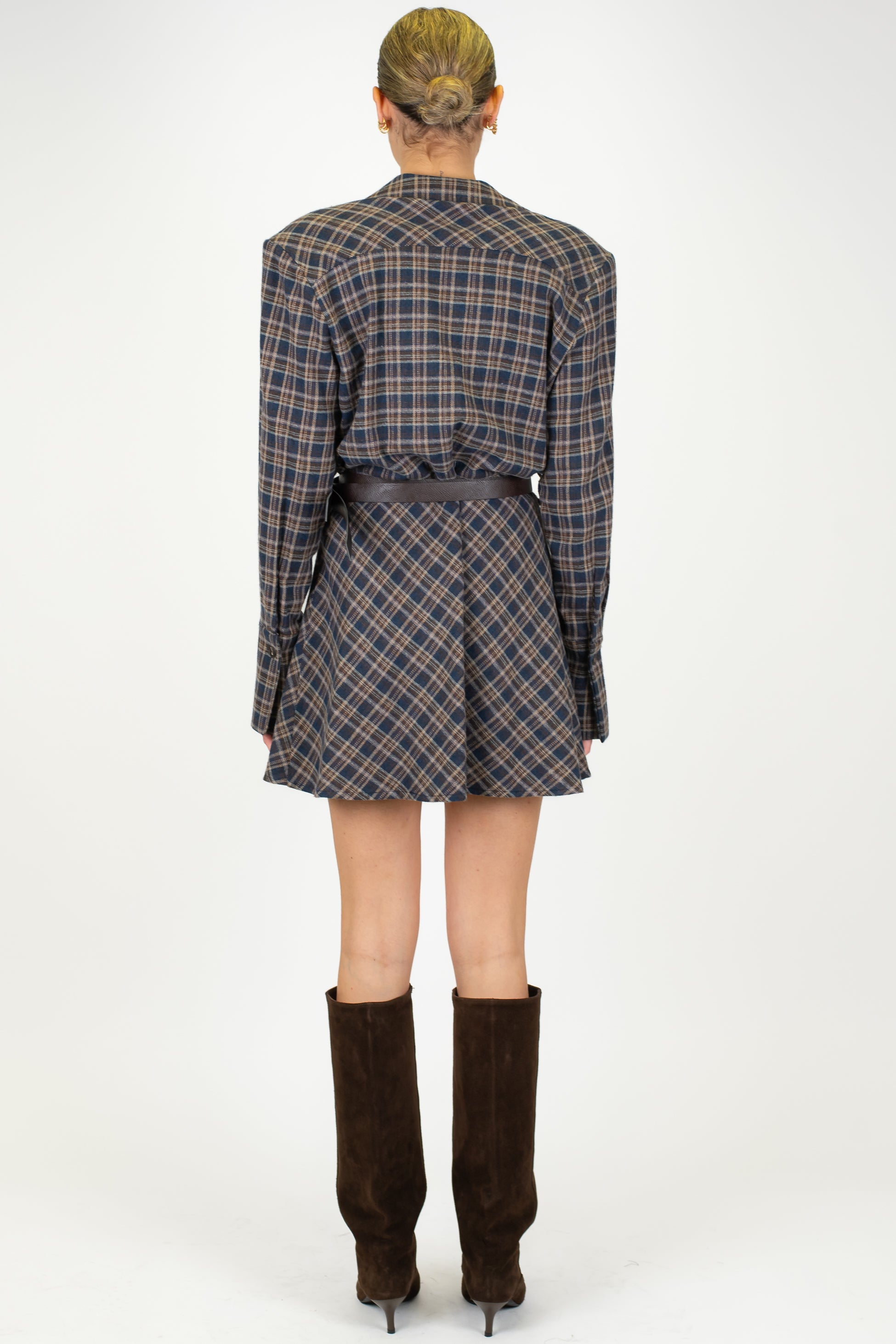 Motel - Abito corto fantasia check con spalline e drappeggio laterale