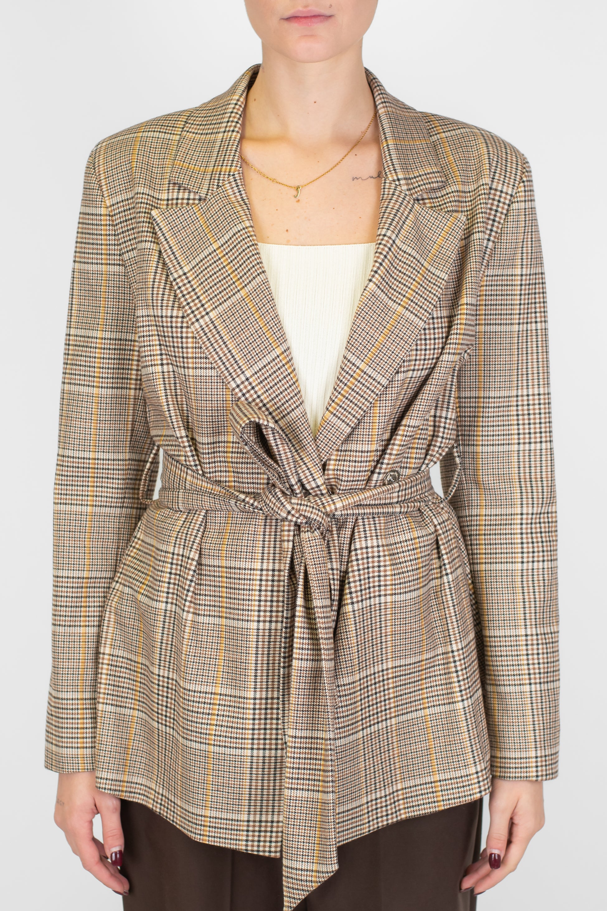 Dixie - Giacca fantasia pincipe di galles con cintura in tessuto