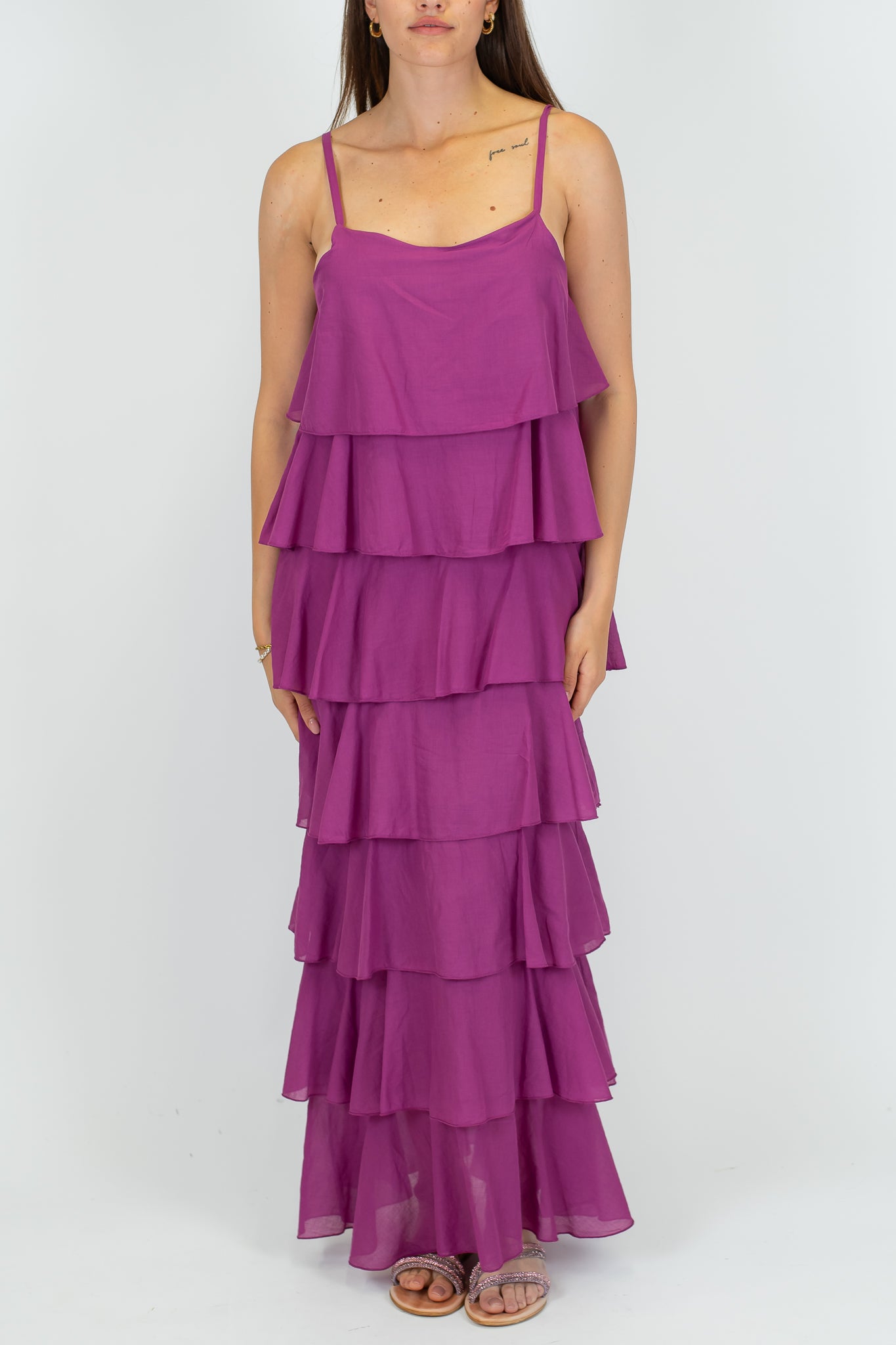 Tensione in - Abito lungo in cotone con balze