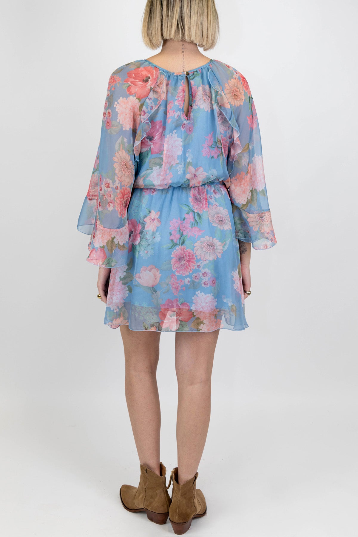 Tensione in - Abito corto fantasia floreale con rouches