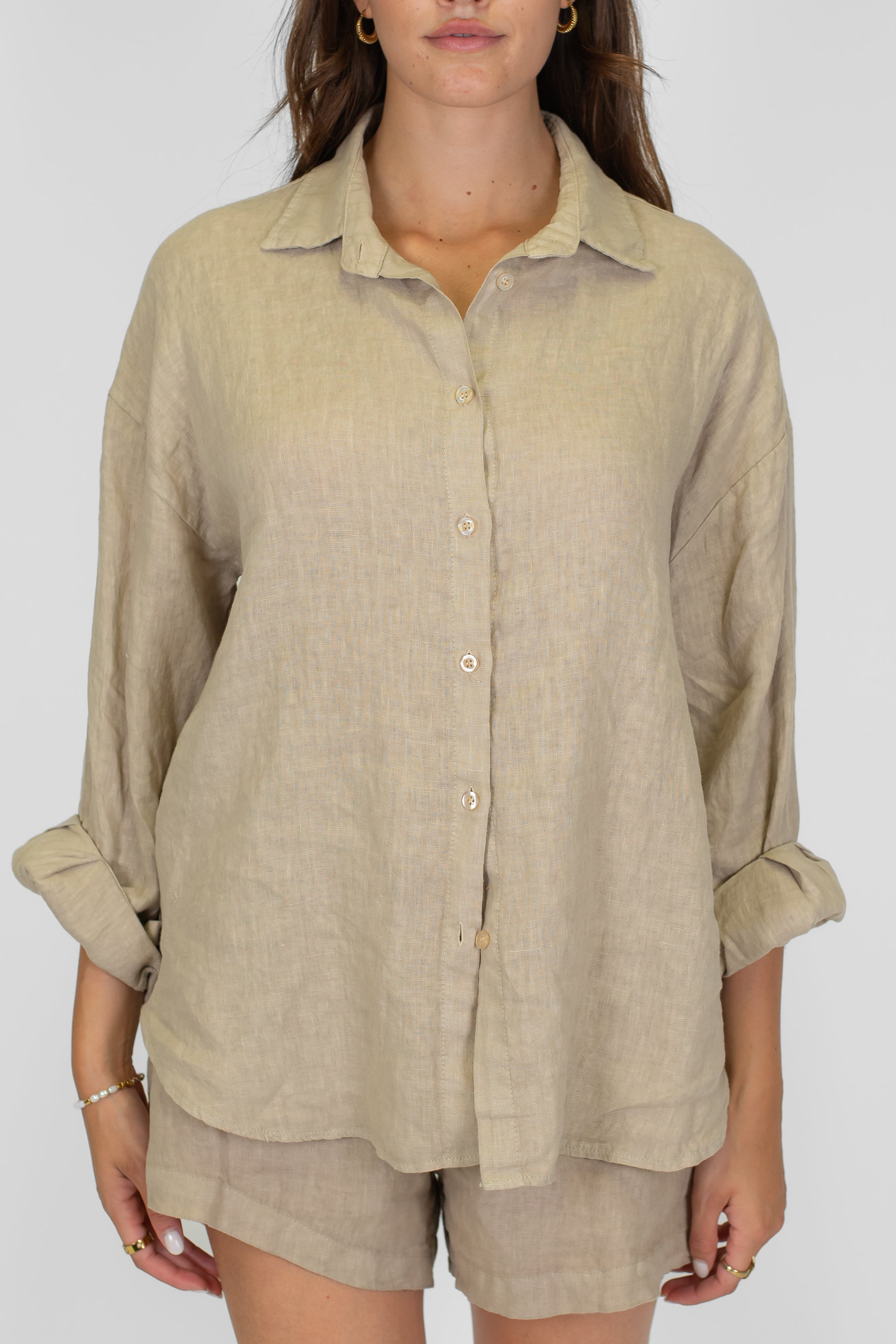 Haveone - Camicia tinta unita in puro lino