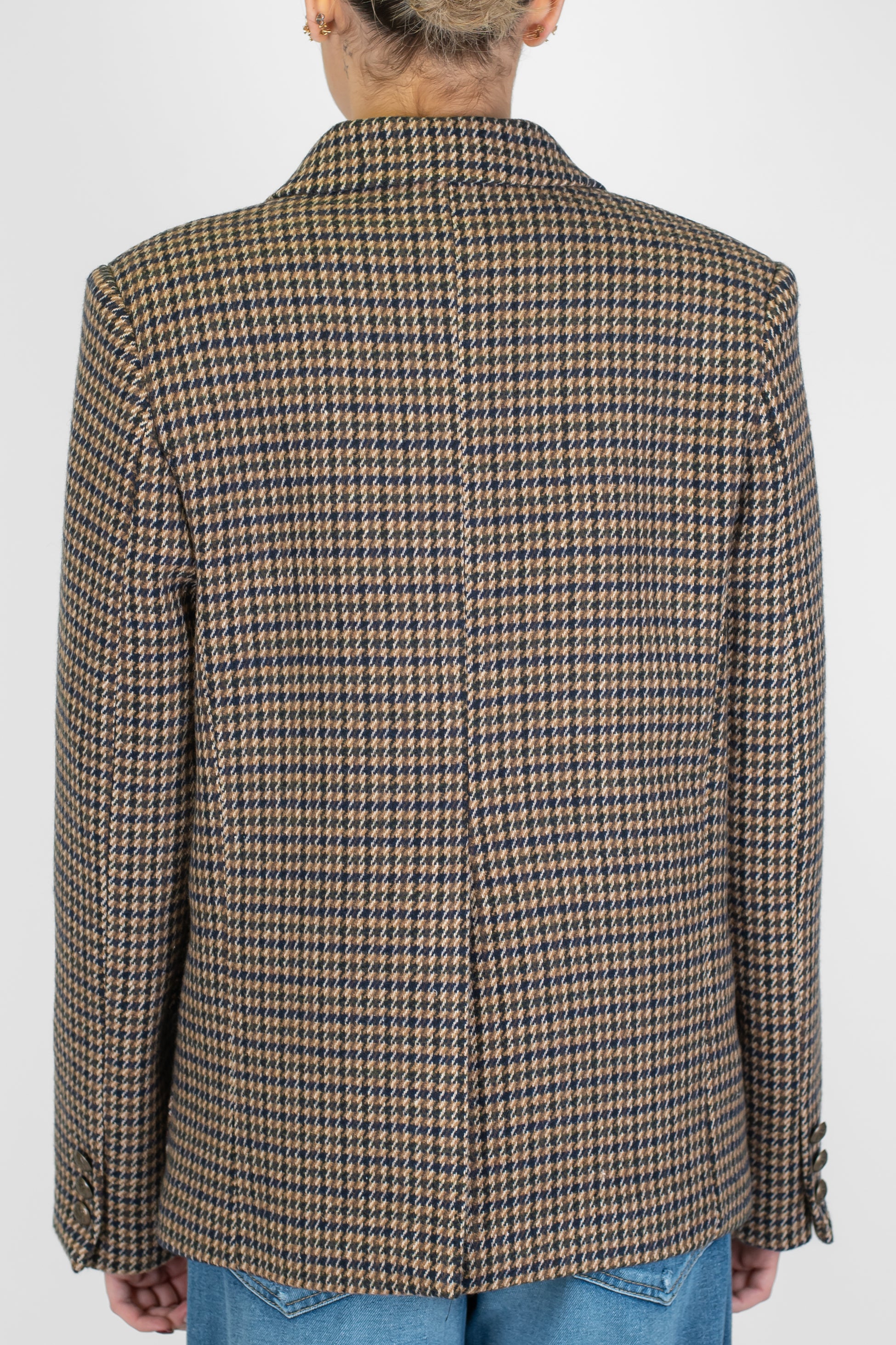 Tensione in - Cappotto corto fantasia pied de poule in misto lana con spalline