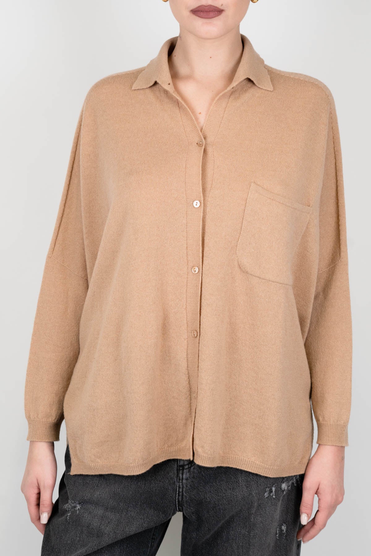 Tensione in - Camicia in maglia misto cashmere con taschino