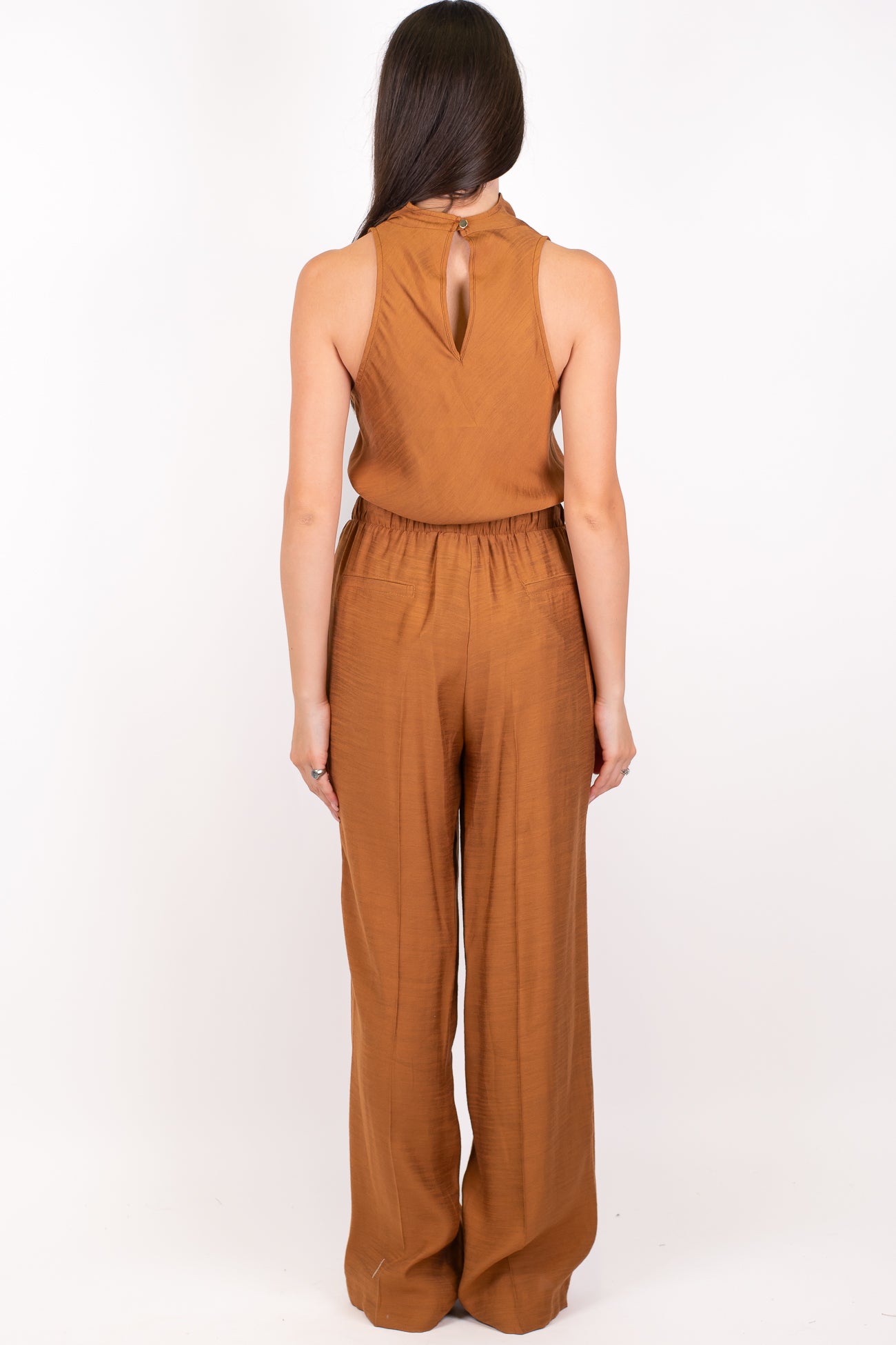 Maryley - Coordinato top asimmetrico giromaniche e pantalone palazzo con elastico in vita