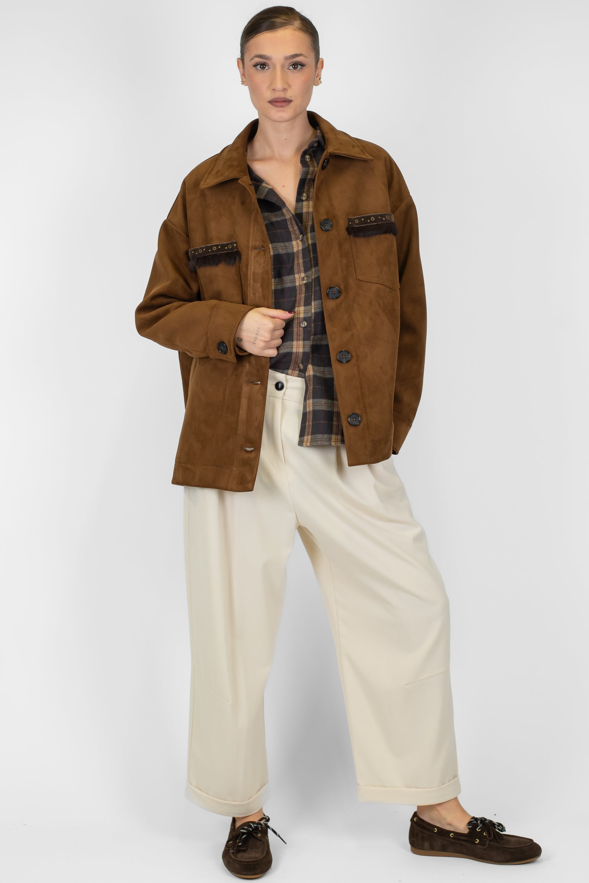 Dixie - Giacca monopetto in suede con taschini