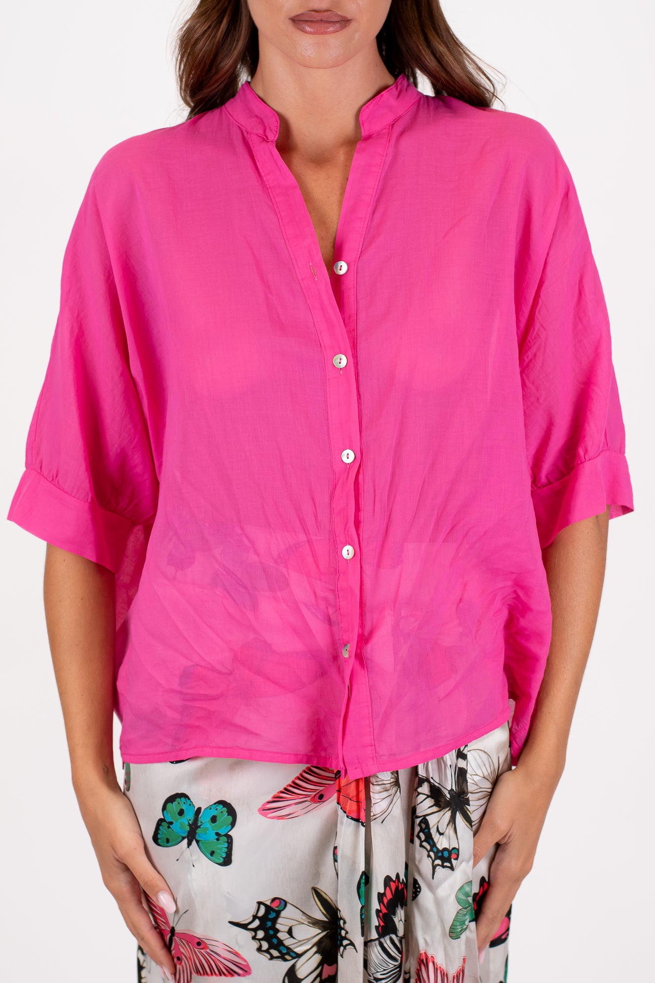 Dixie - Camicia collo alla coreana in mussola di cotone