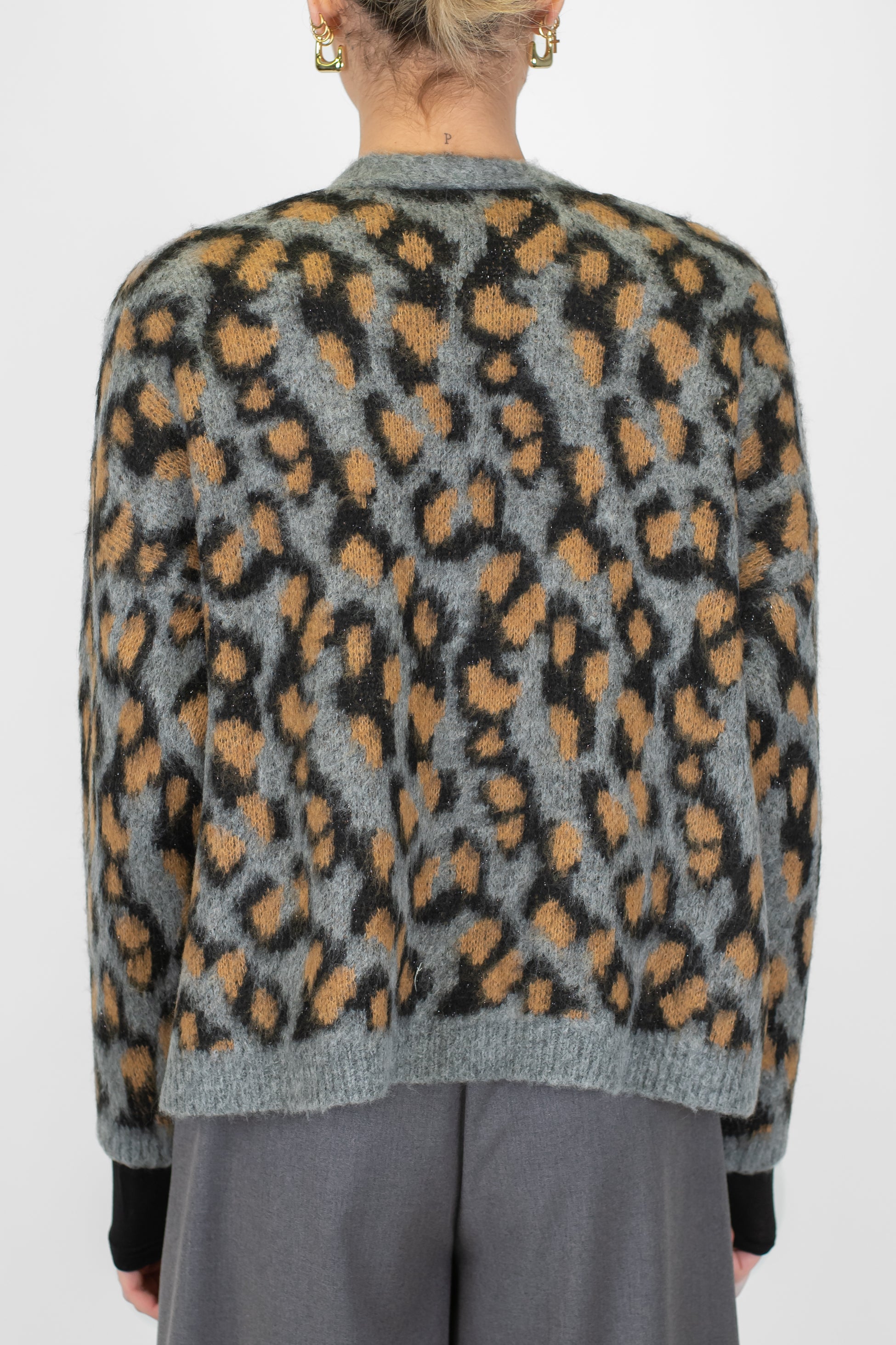 Haveone - Cardigan tre bottoni fantasia animalier in misto lana