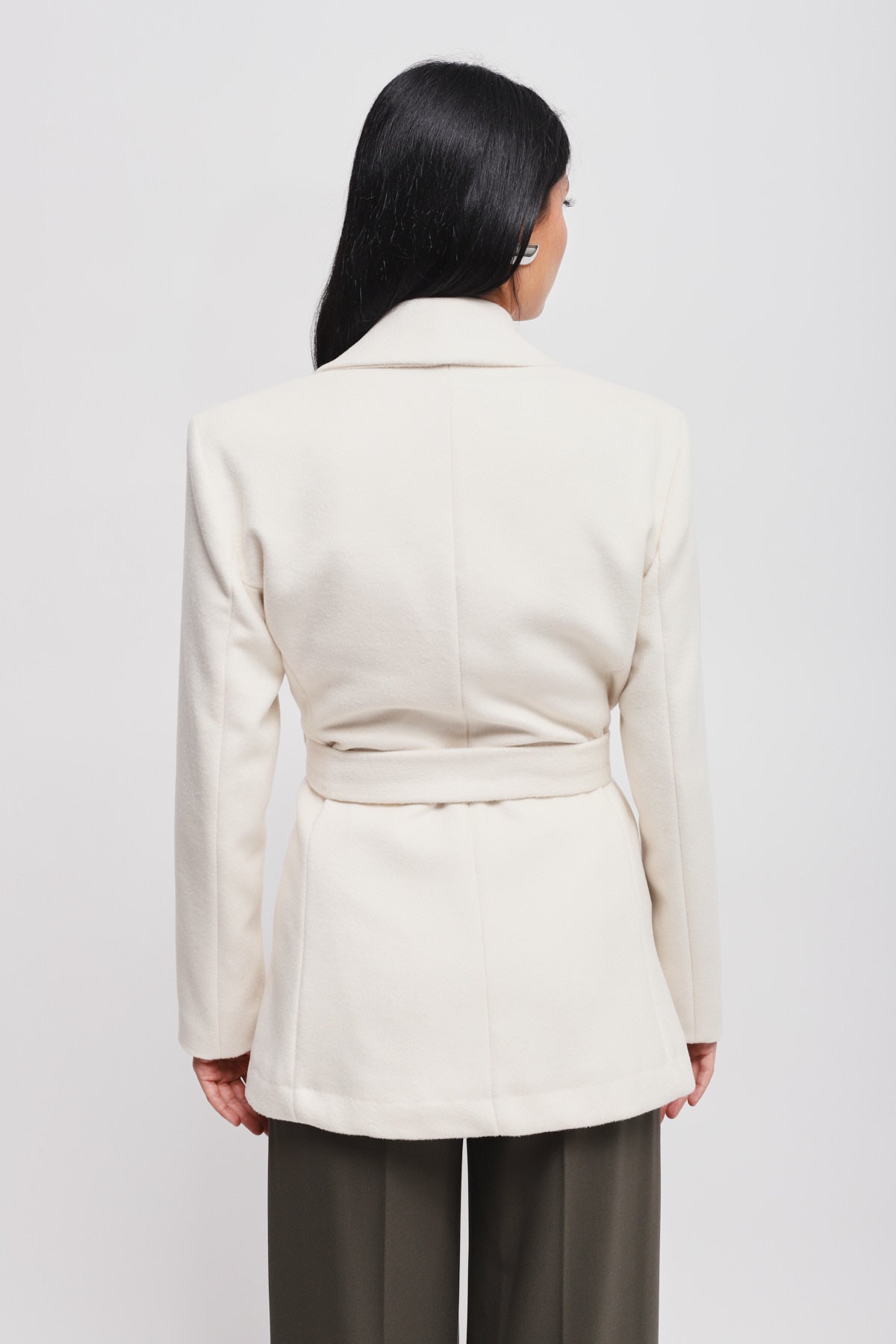 Maryley - Giacca doppiopetto tinta unita in misto lana con spalline e cintura in vita