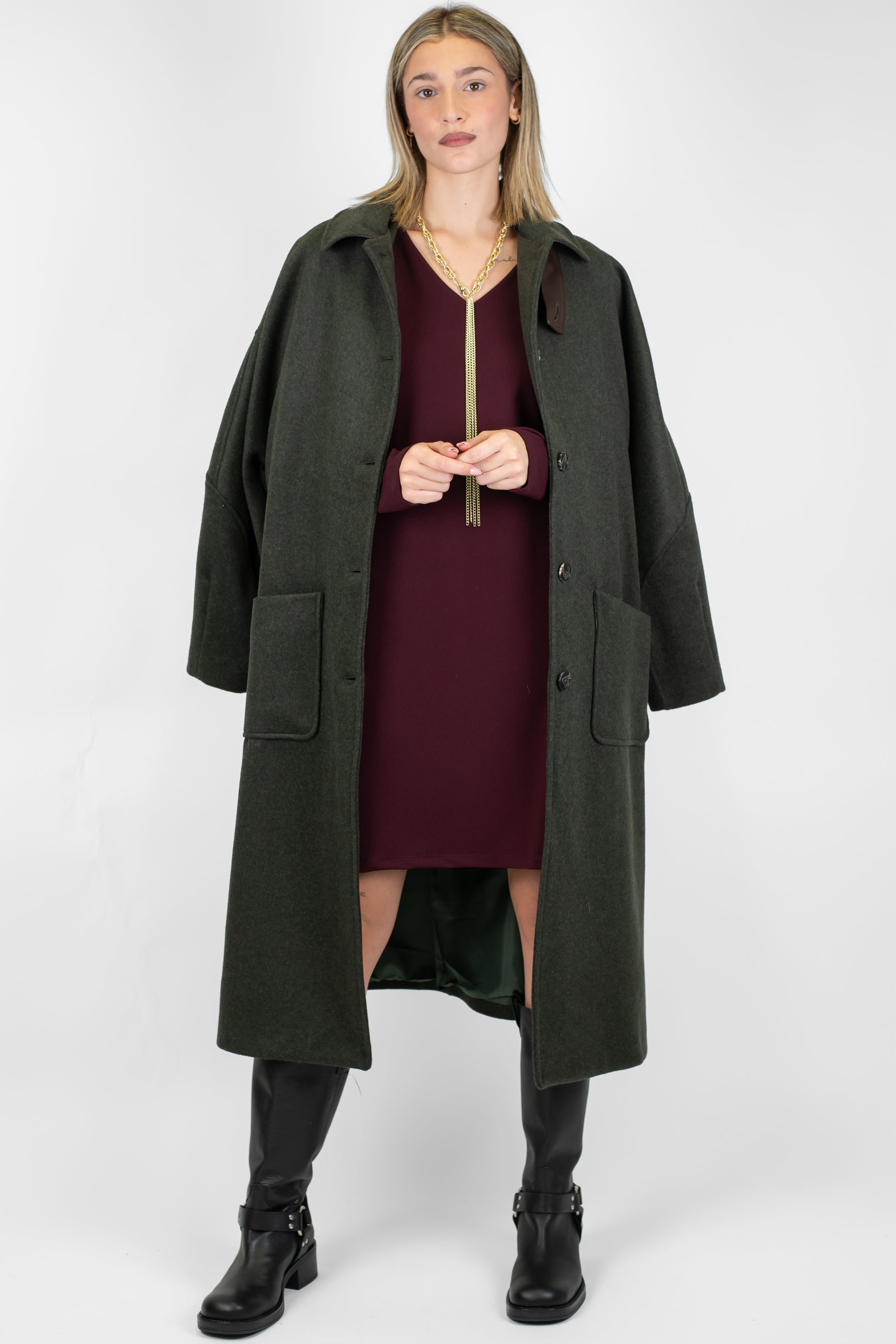 Motel - Cappotto in misto lana con tasconi e cintura in tessuto