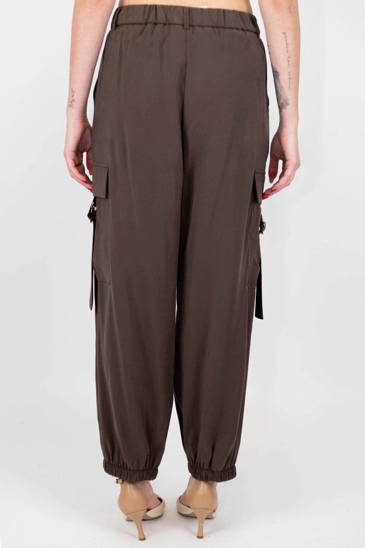 Maryley - Pantalone cargo in modal con elastico in vita e sul fondo