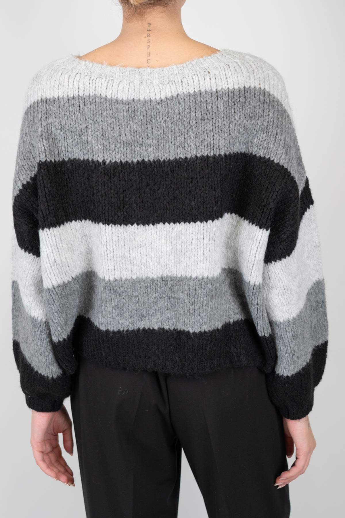 Haveone - Maglia girocollo a righe in misto lana