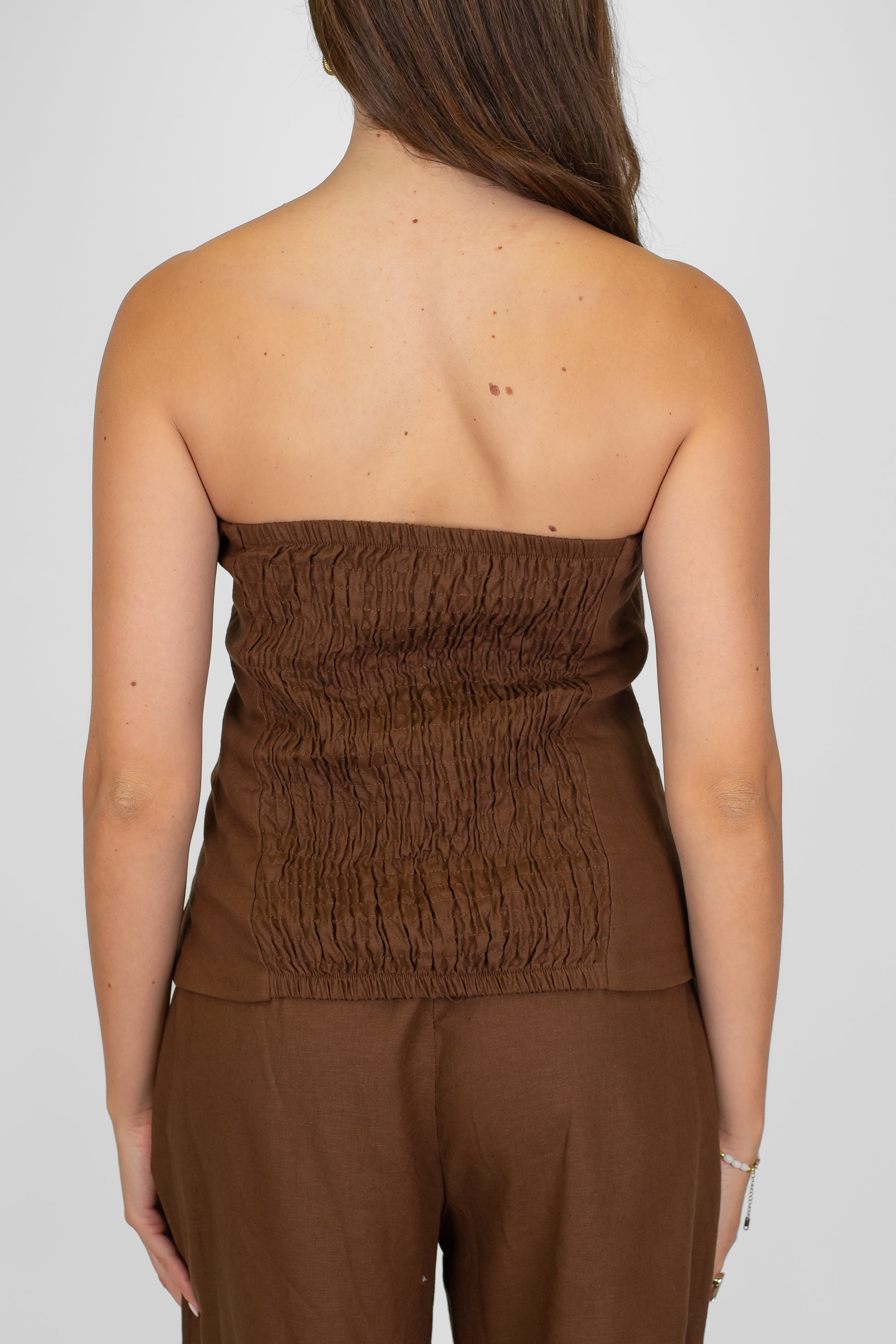 Tensione in - Top a fascia in lino/viscosa con elastico dietro