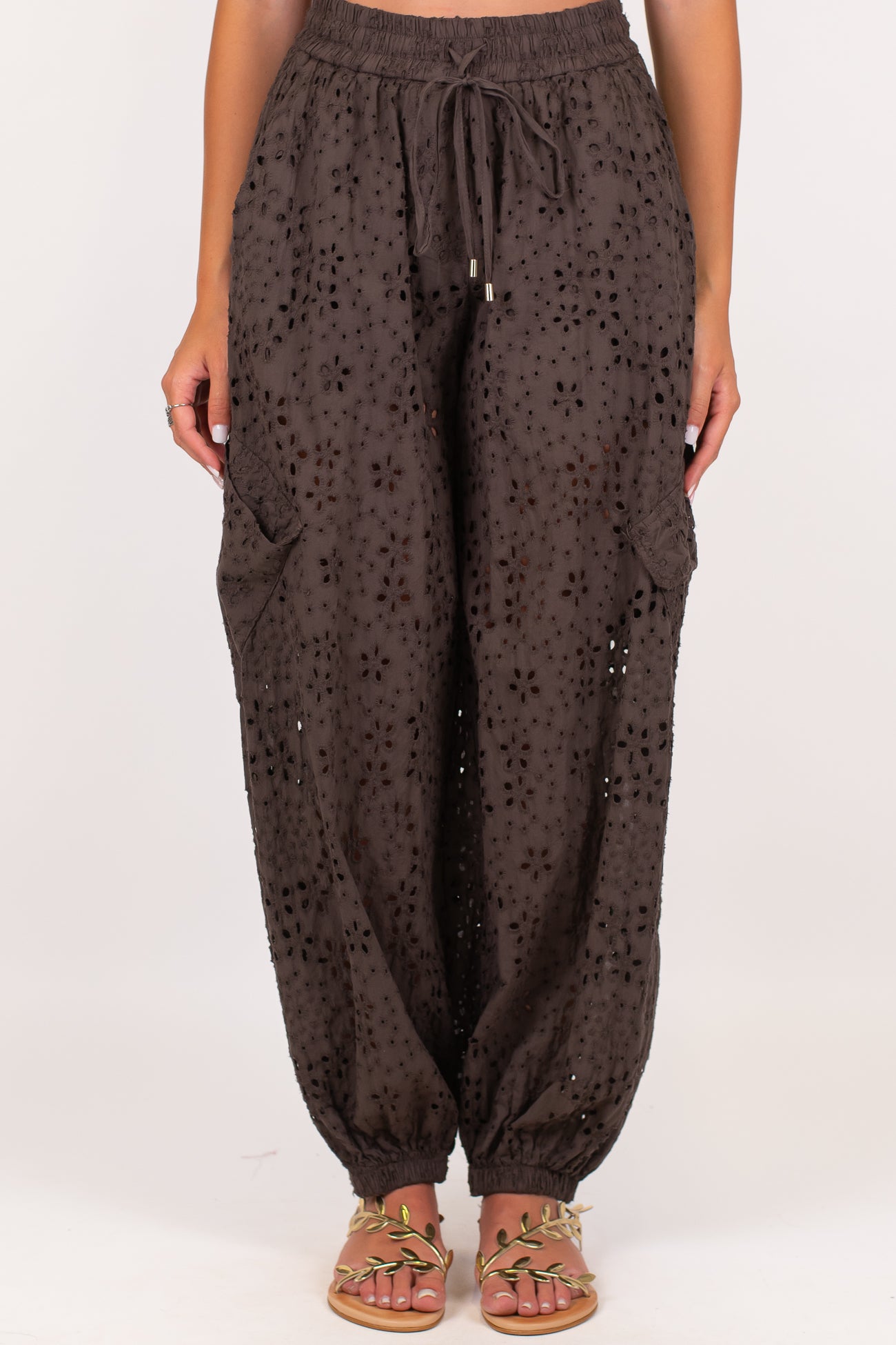 Motel - Pantalone cargo balloon in pizzo sangallo con coulisse