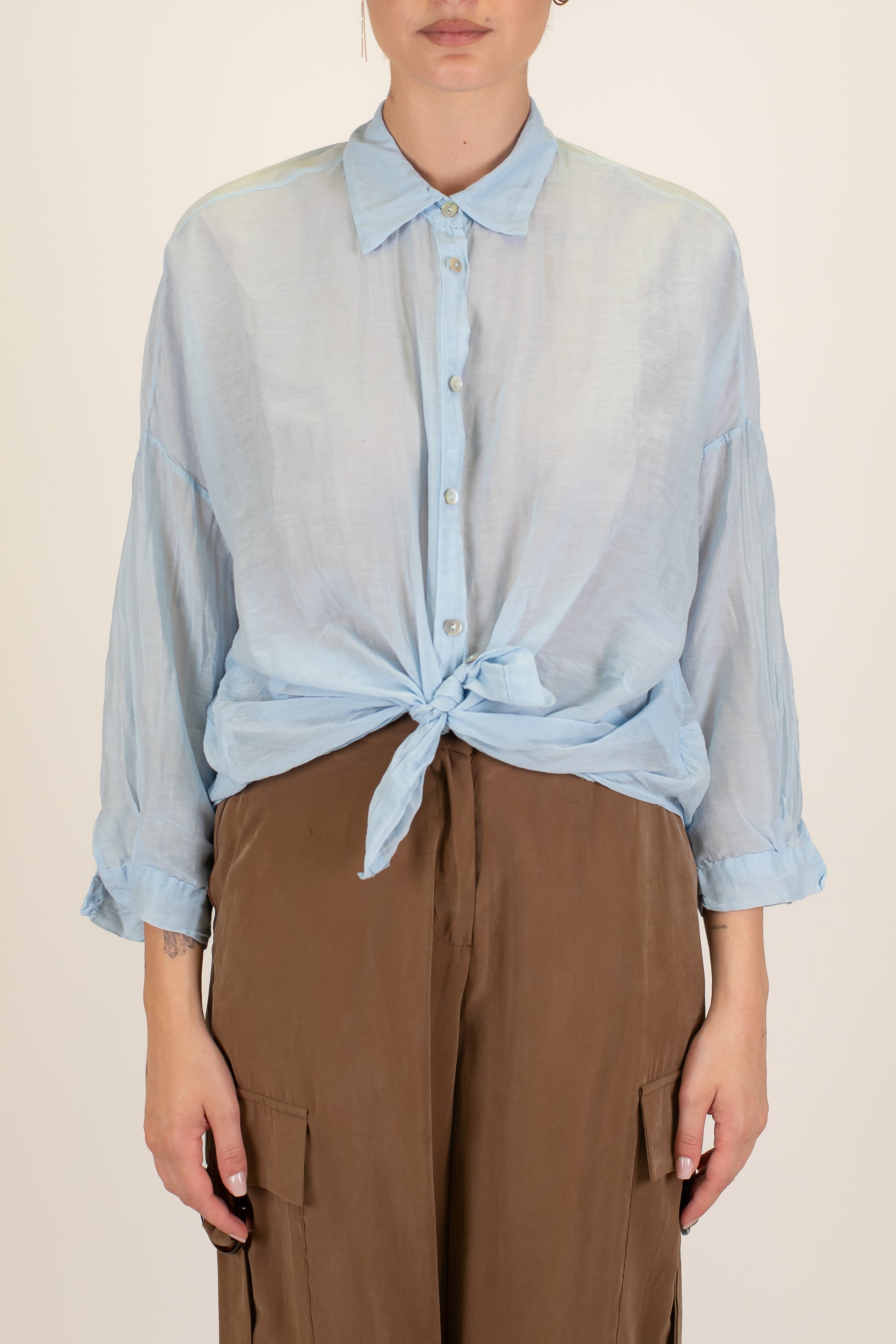 Motel - Camicia tinta unita in misto seta