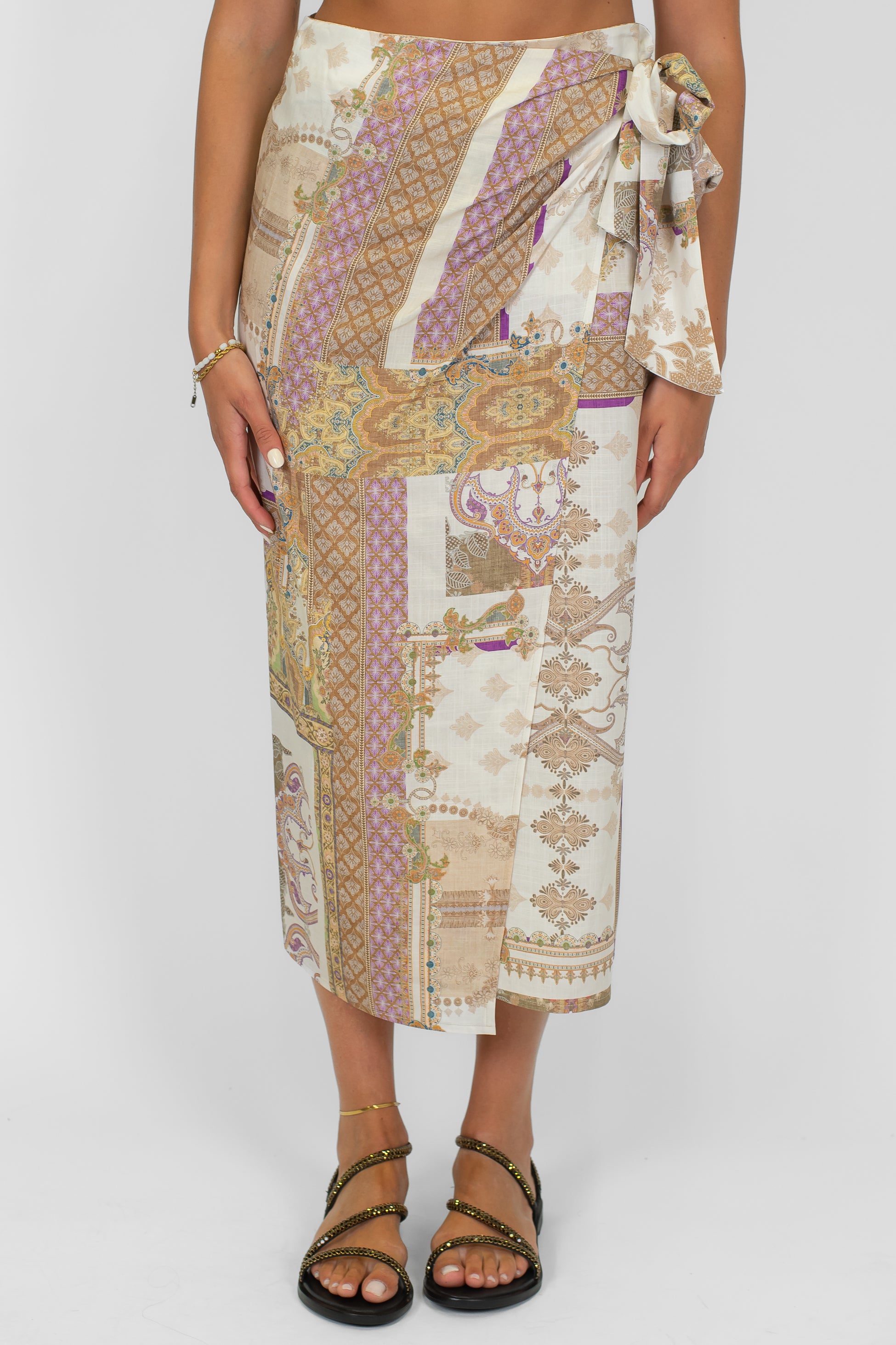 Tensione in - Gonna fantasia in viscosa/lino chiusura portafoglio